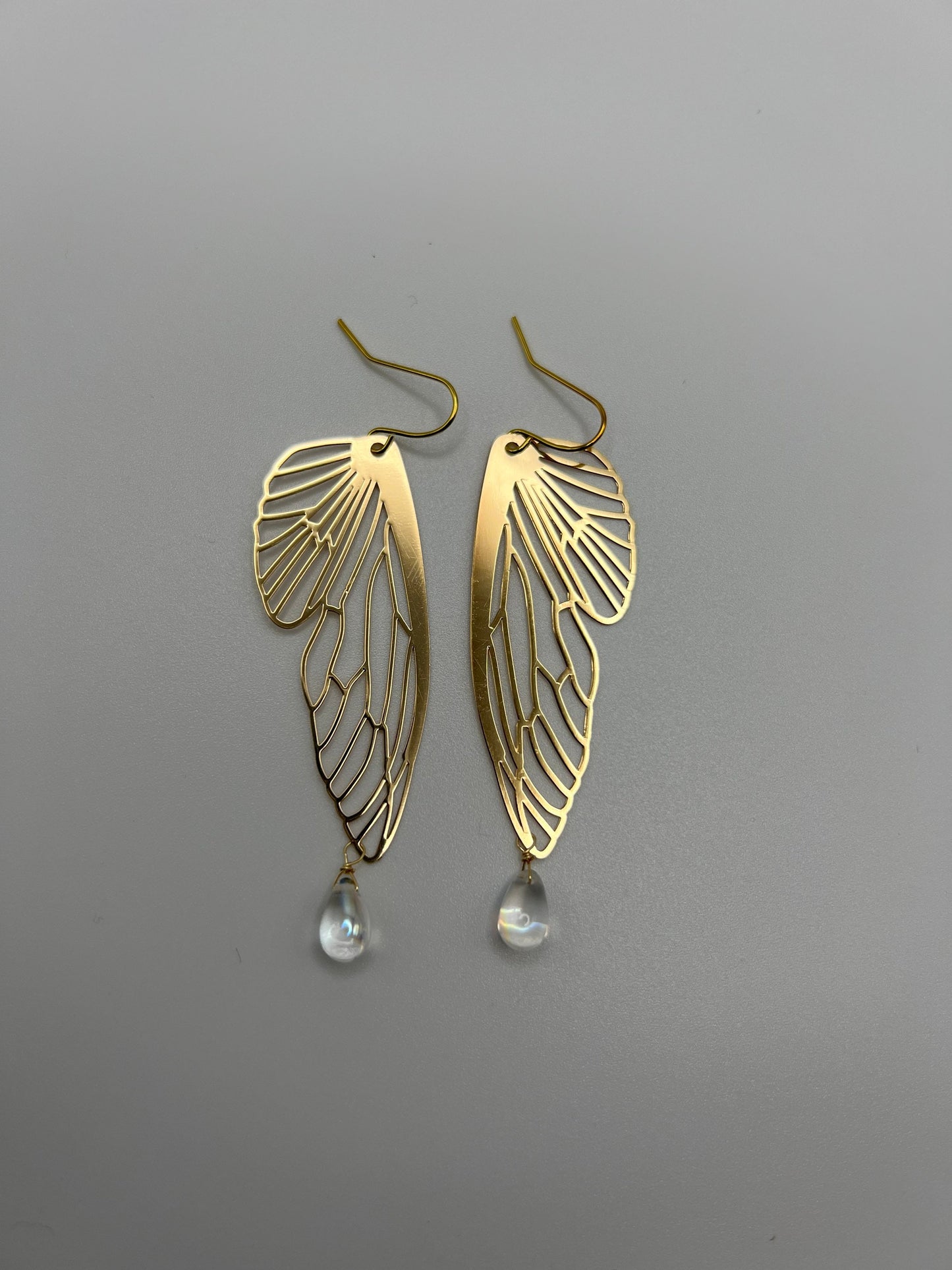 Butterfly wing earrings, gold wing earrings, boho jewelry, wire wrapped drop earrings, dangle earrings, gift, mothers day