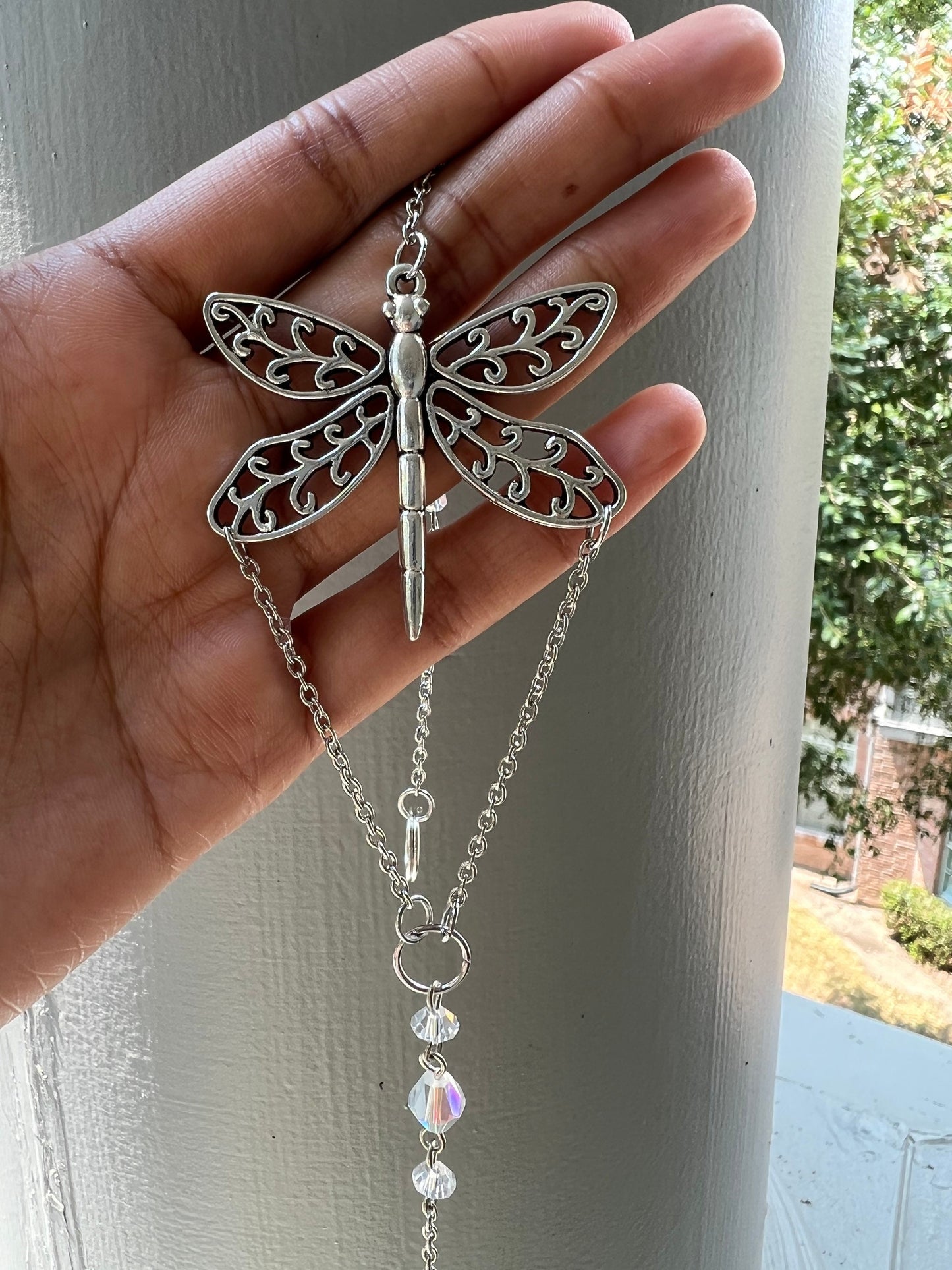Sun catcher, suncatcher, silver suncatcher, home decor, dragonfly, gift, handmade gift, rainbow maker, silver decor, dreamcatcher