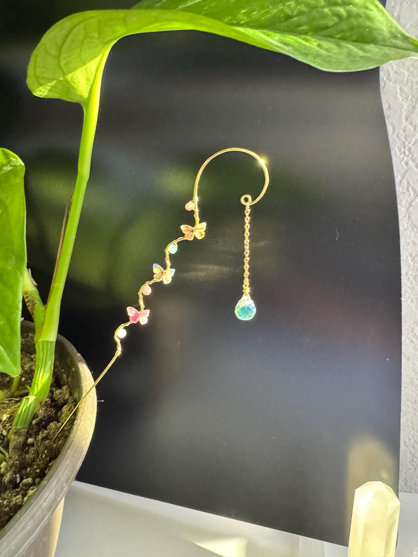 Whimsical Butterfly Plant Stake with Crystal Drop – Colorful Garden Decor | Fairy Garden Accessory | Sun Catcher for Houseplants