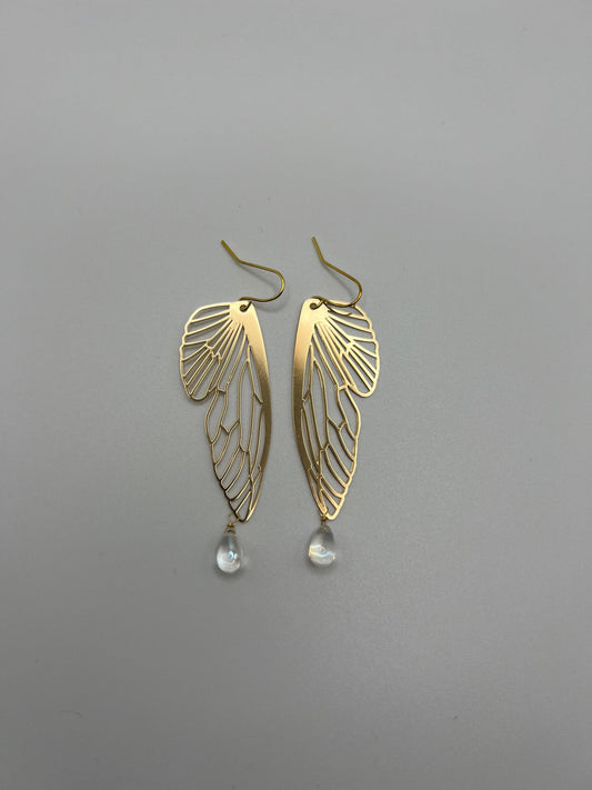 Butterfly wing earrings, gold wing earrings, boho jewelry, wire wrapped drop earrings, dangle earrings, gift, mothers day