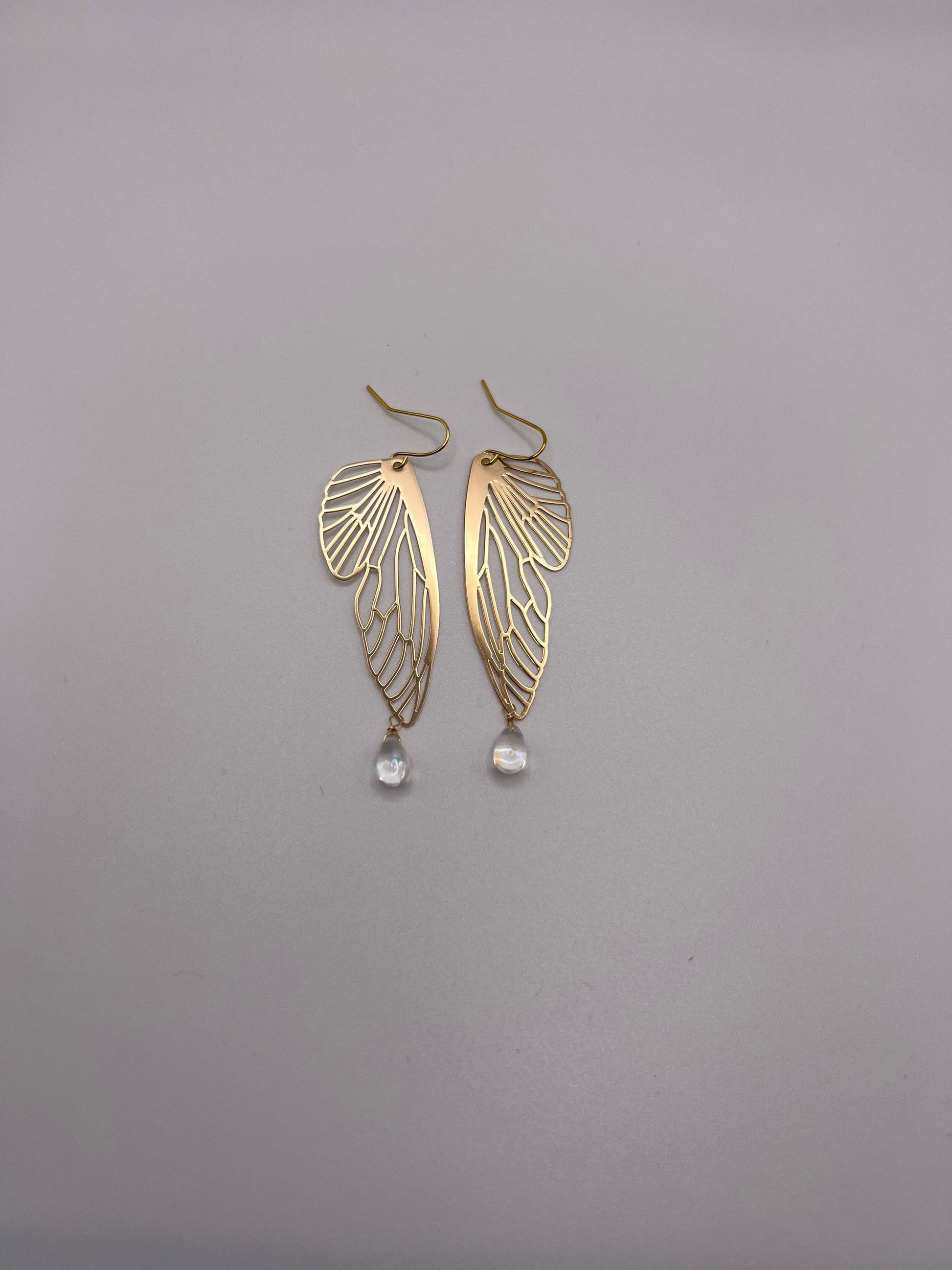 Butterfly wing earrings, gold wing earrings, boho jewelry, wire wrapped drop earrings, dangle earrings, gift, mothers day