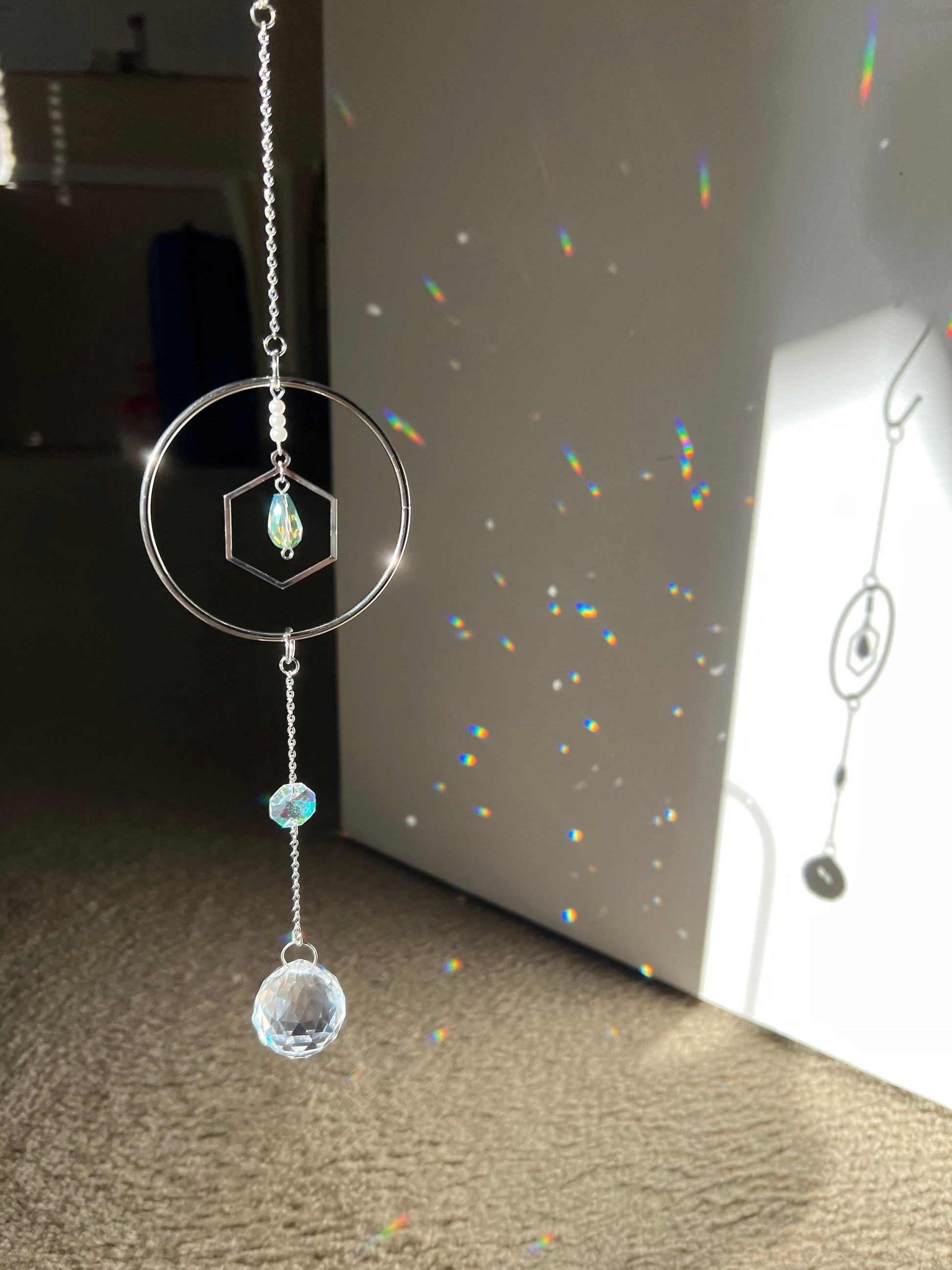 Sun catcher, suncatcher, silver sun catcher, dream catcher, home decor, birthday gift, prism, rainbow maker, meditation room,crystal, window
