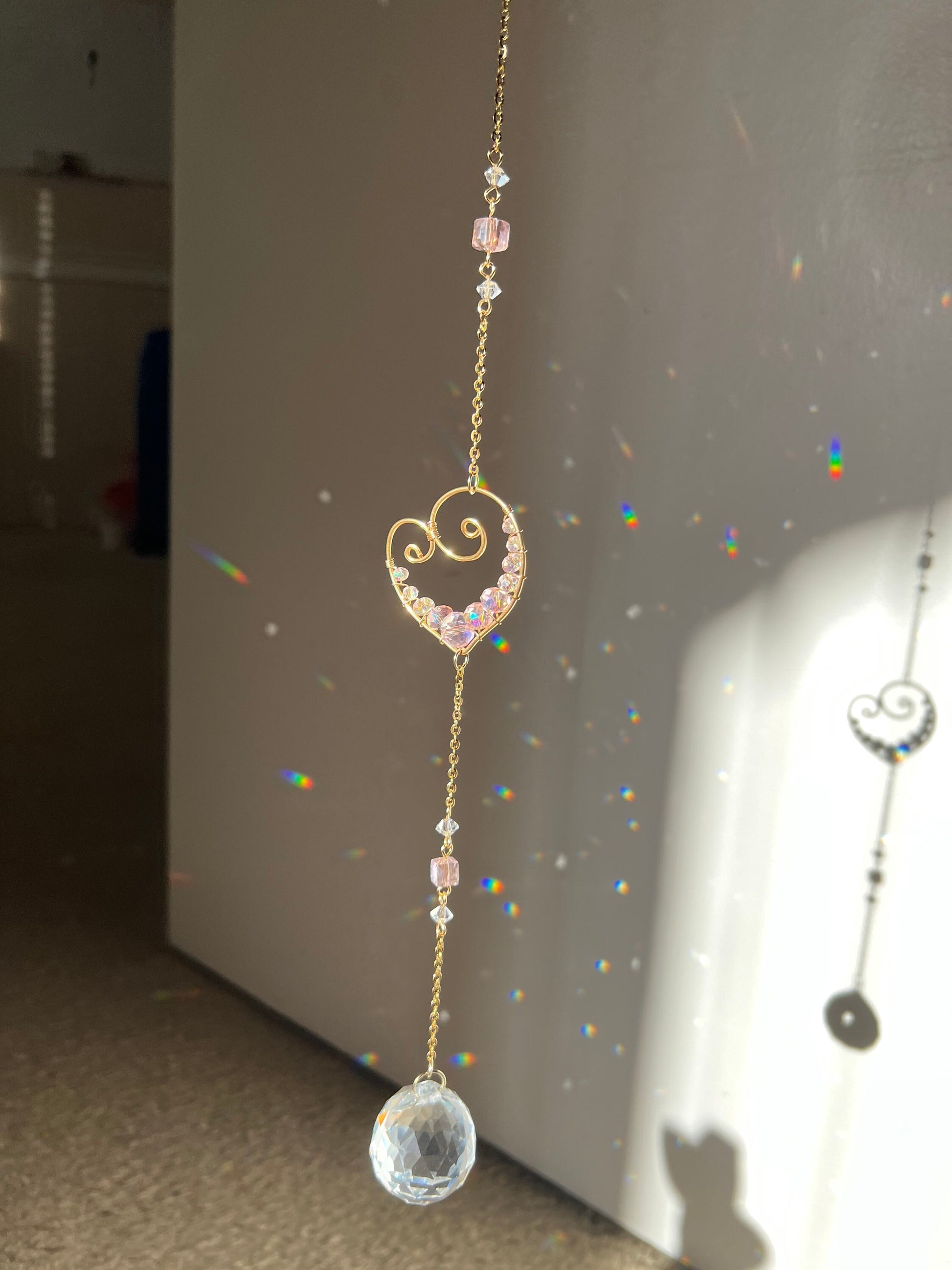 Sun catcher, suncatcher, light catcher, crystal decor, handmade, rainbow maker, prism, for windows, boho, gift, heart shape, feng shui