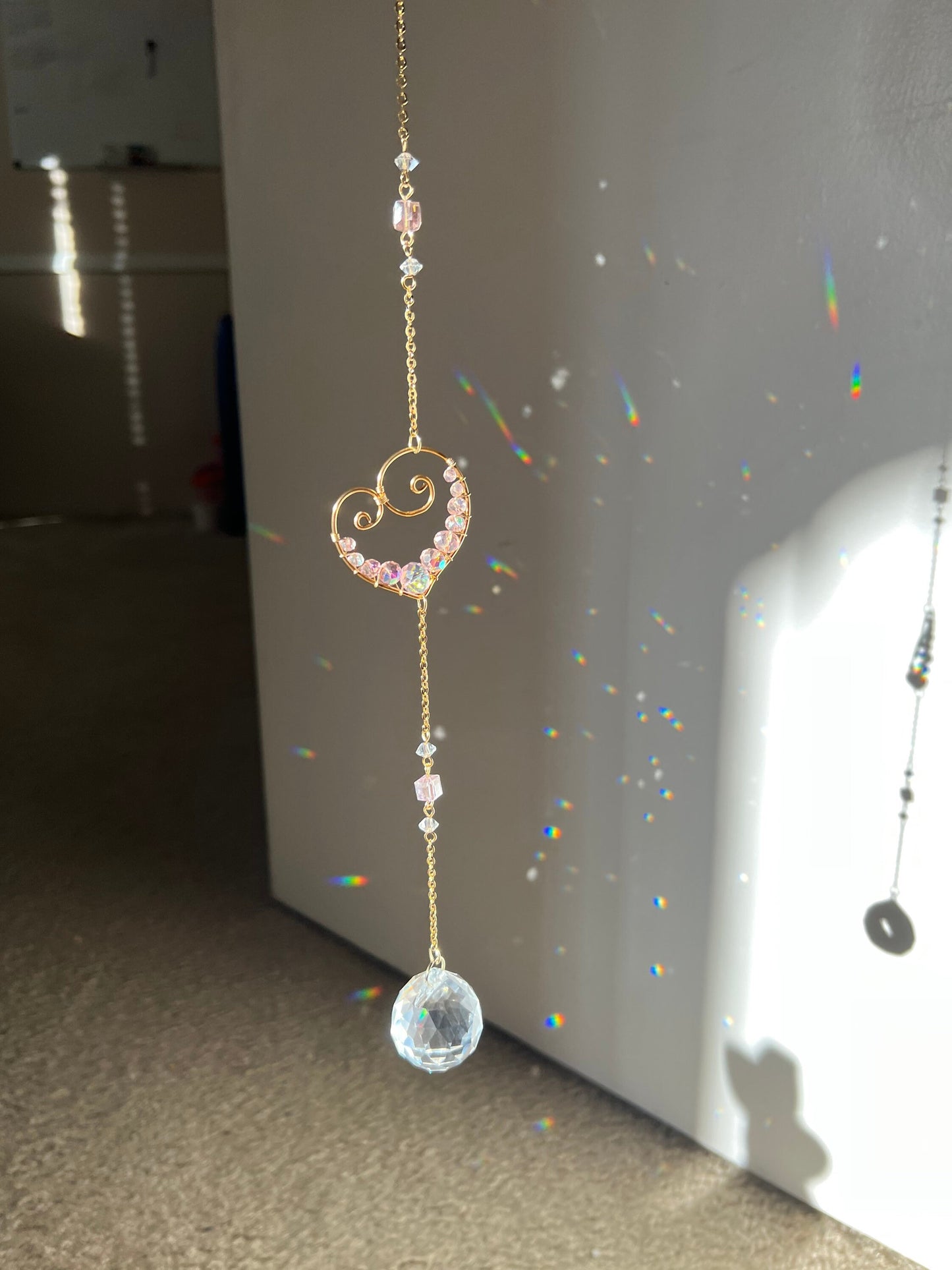 Sun catcher, suncatcher, light catcher, crystal decor, handmade, rainbow maker, prism, for windows, boho, gift, heart shape, feng shui