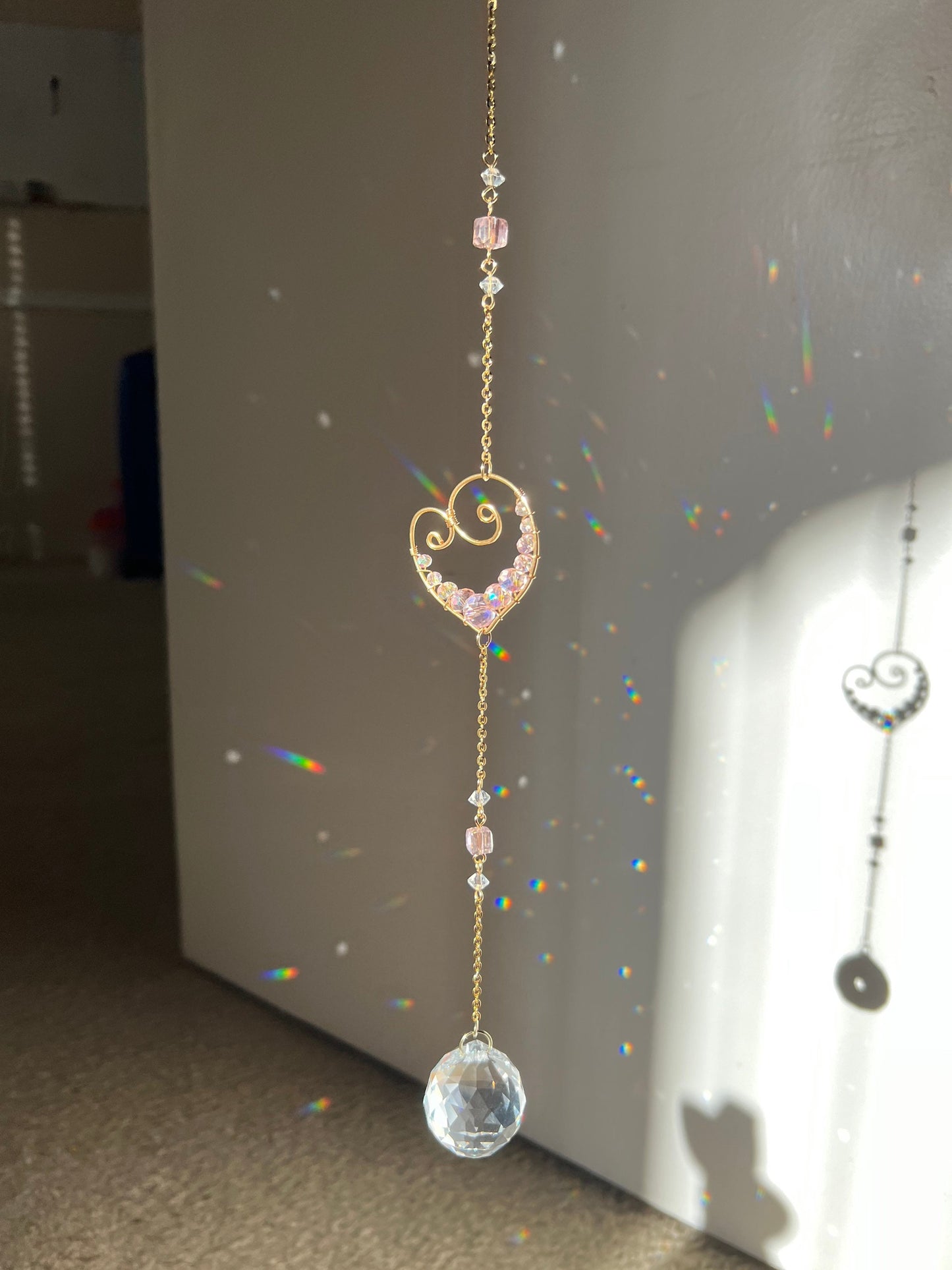 Sun catcher, suncatcher, light catcher, crystal decor, handmade, rainbow maker, prism, for windows, boho, gift, heart shape, feng shui