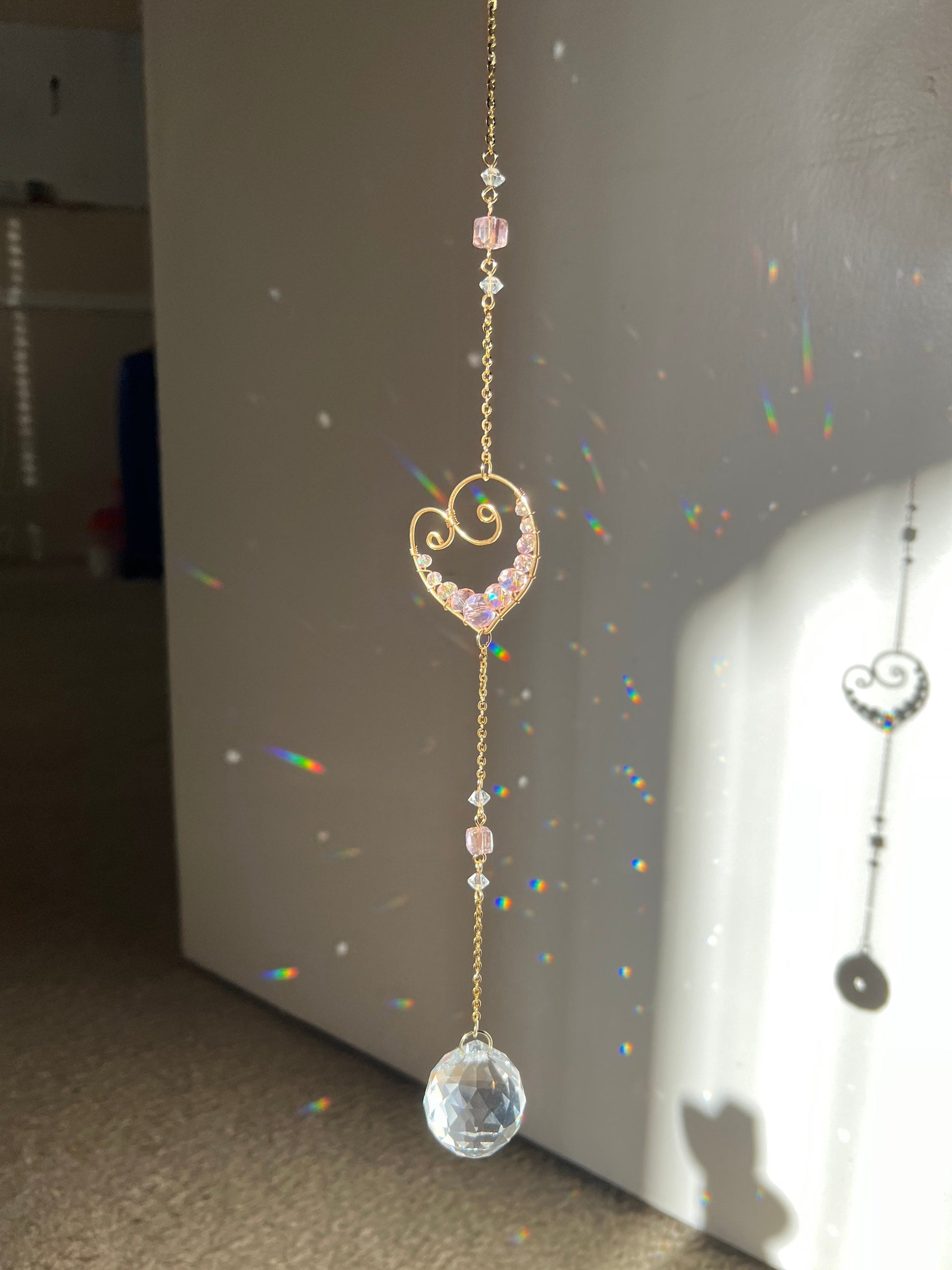 Sun catcher, suncatcher, light catcher, crystal decor, handmade, rainbow maker, prism, for windows, boho, gift, heart shape, feng shui