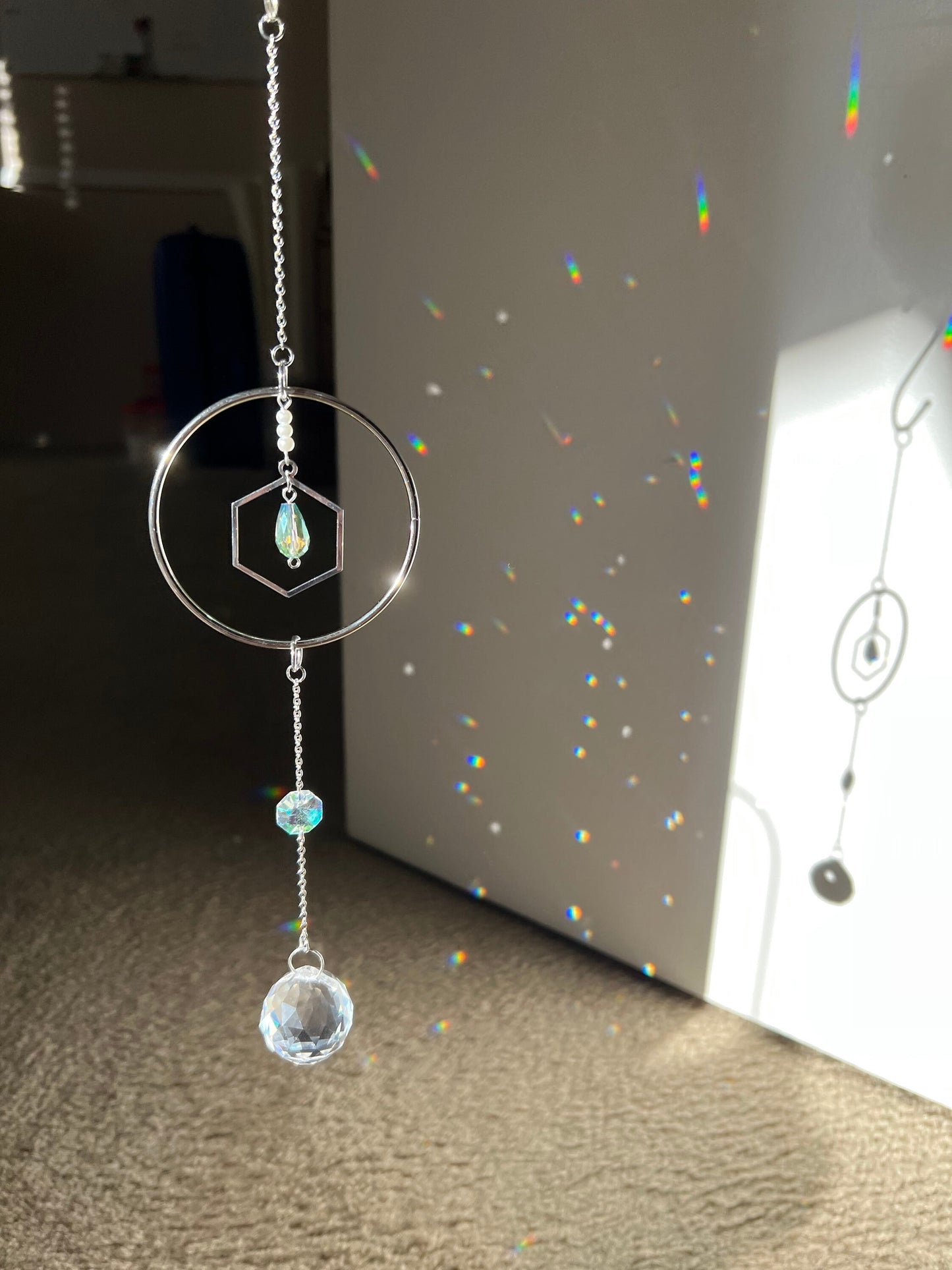 Sun catcher, suncatcher, silver sun catcher, dream catcher, home decor, birthday gift, prism, rainbow maker, meditation room,crystal, window