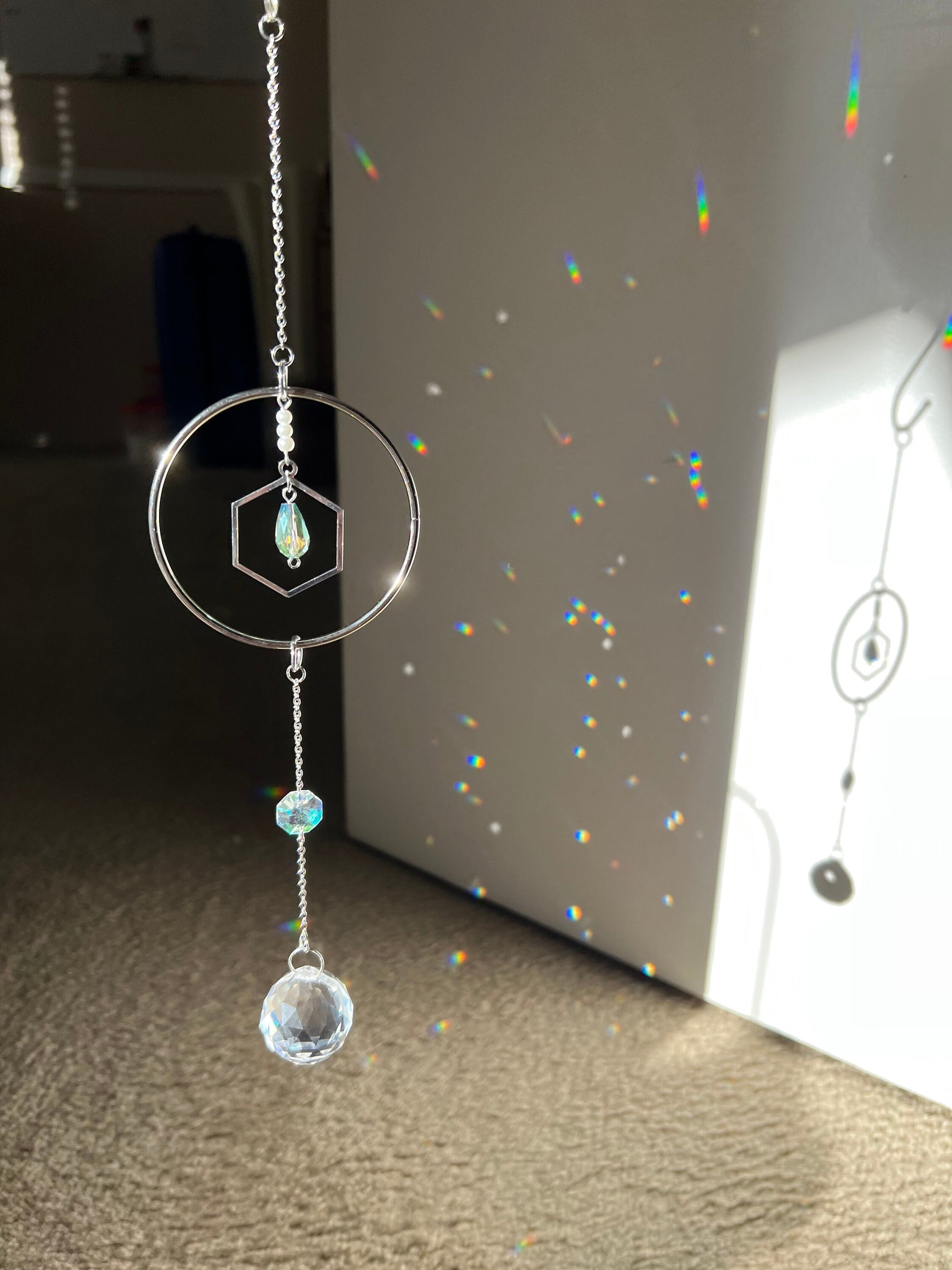 Sun catcher, suncatcher, silver sun catcher, dream catcher, home decor, birthday gift, prism, rainbow maker, meditation room,crystal, window