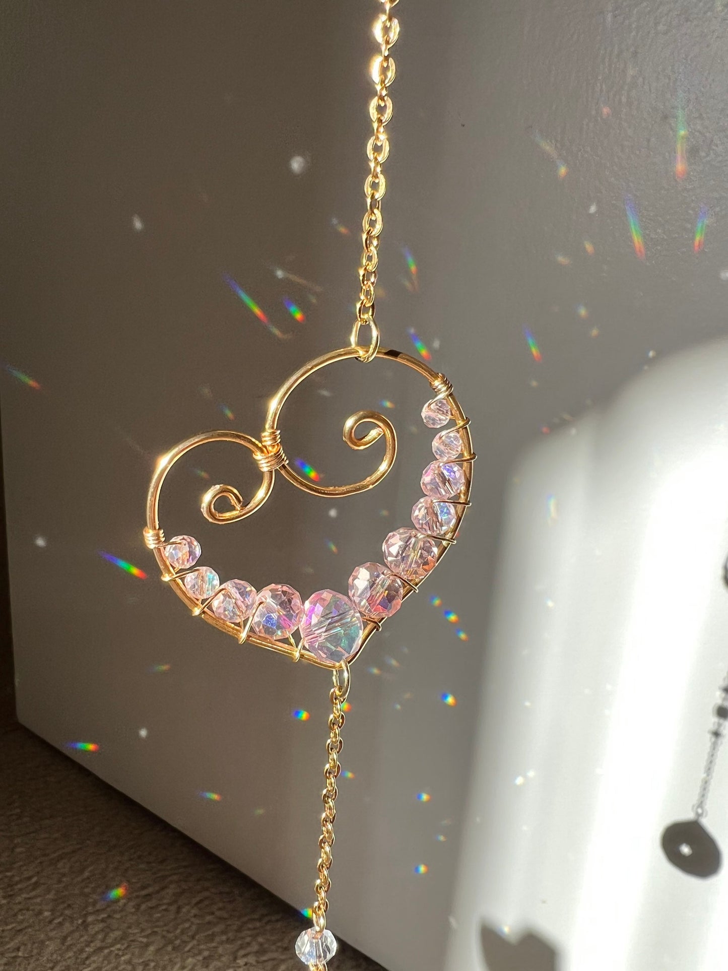 Sun catcher, suncatcher, light catcher, crystal decor, handmade, rainbow maker, prism, for windows, boho, gift, heart shape, feng shui