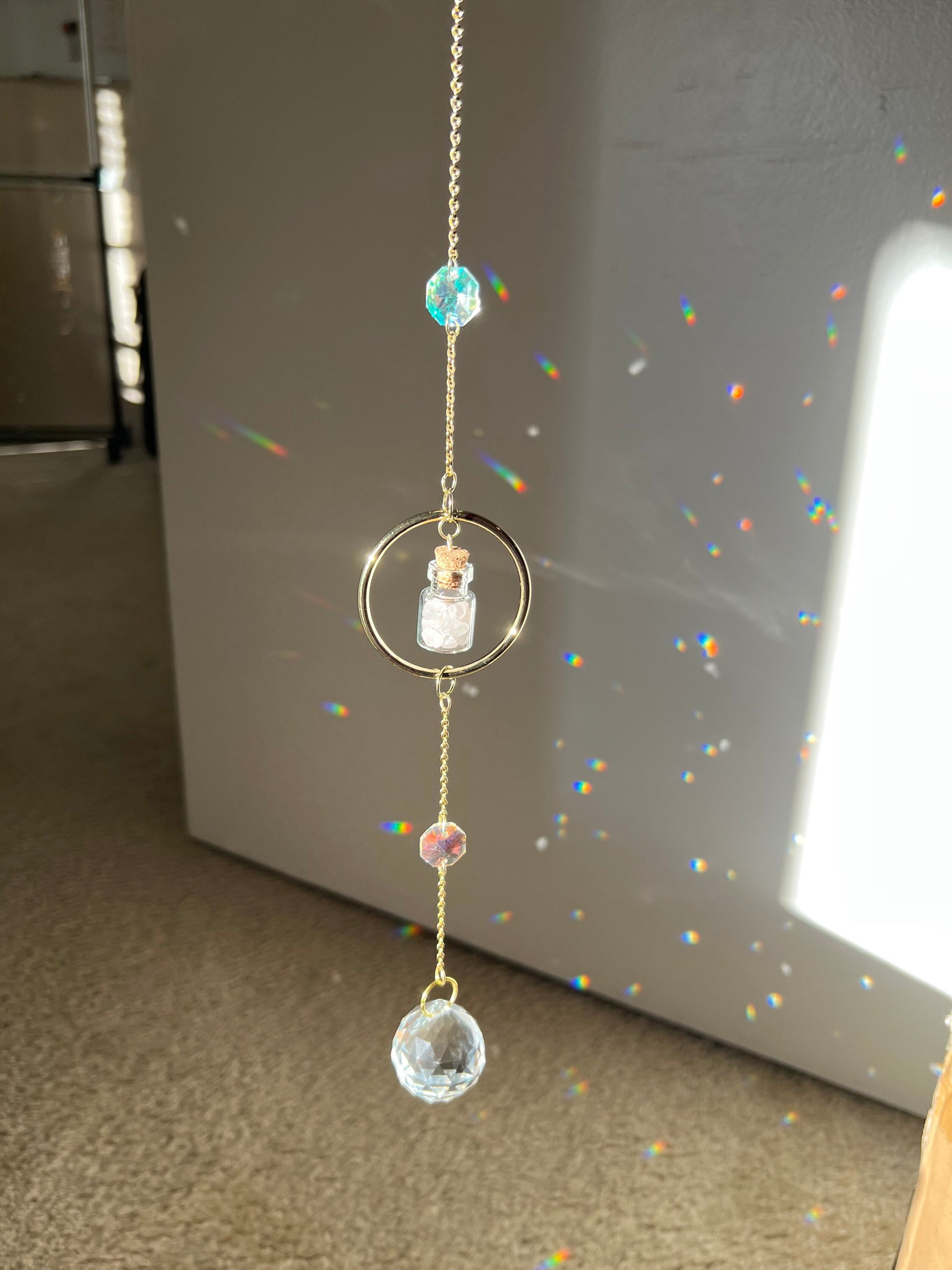 Sun catcher crystal, rainbow maker, prism crystal, light catcher, window hanging crystal, housewarming unique gift, windchime, dreamcatcher