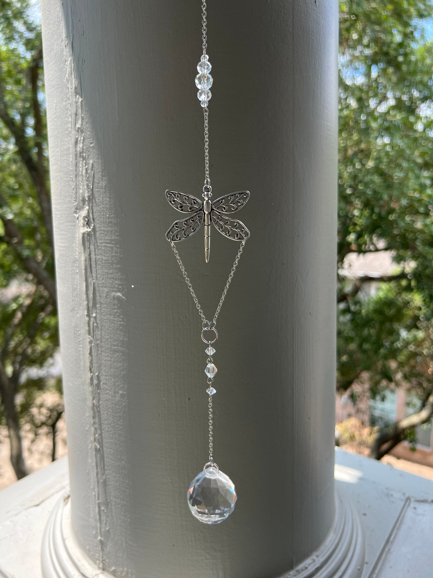 Sun catcher, suncatcher, silver suncatcher, home decor, dragonfly, gift, handmade gift, rainbow maker, silver decor, dreamcatcher
