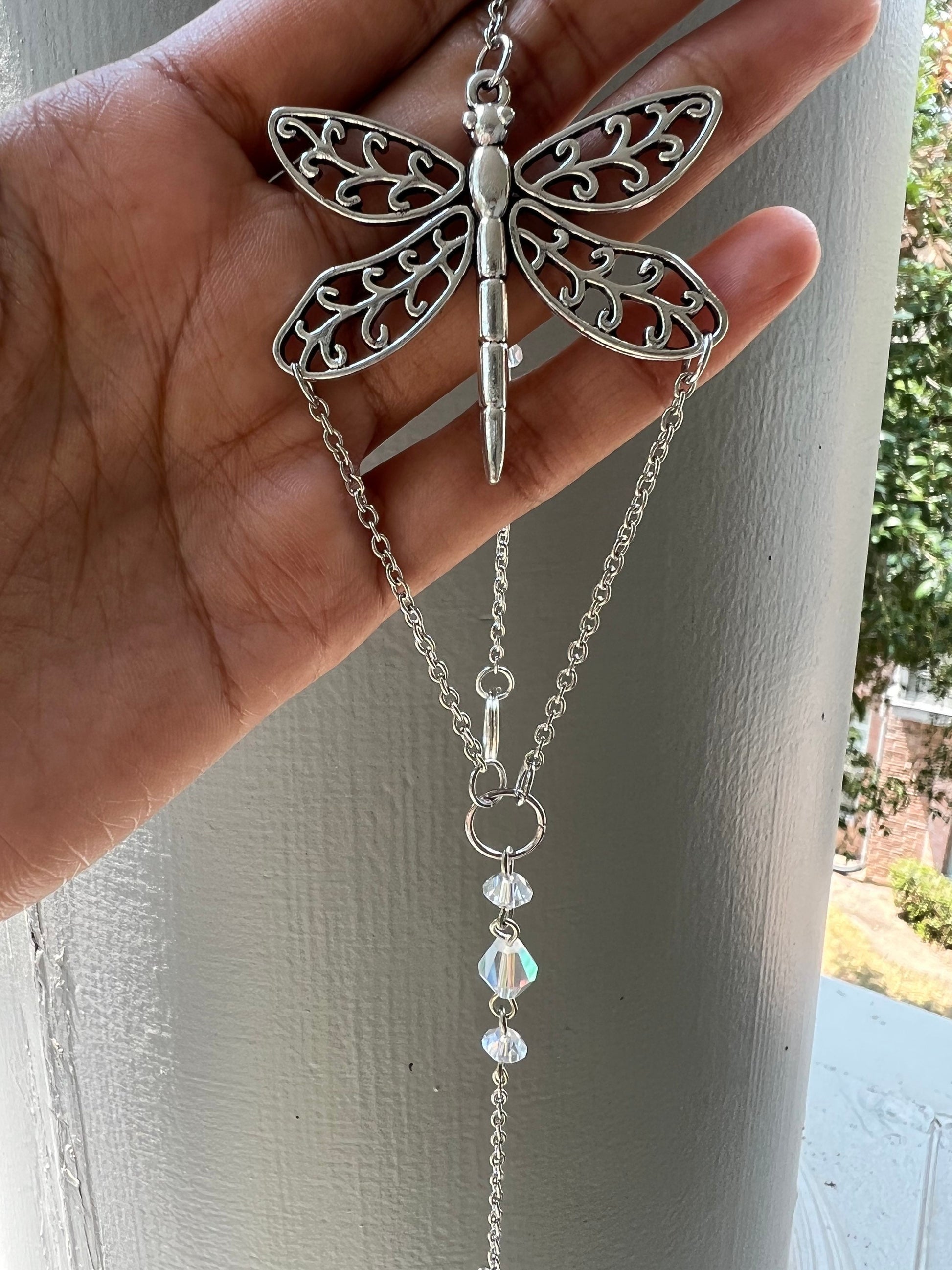 Sun catcher, suncatcher, silver suncatcher, home decor, dragonfly, gift, handmade gift, rainbow maker, silver decor, dreamcatcher