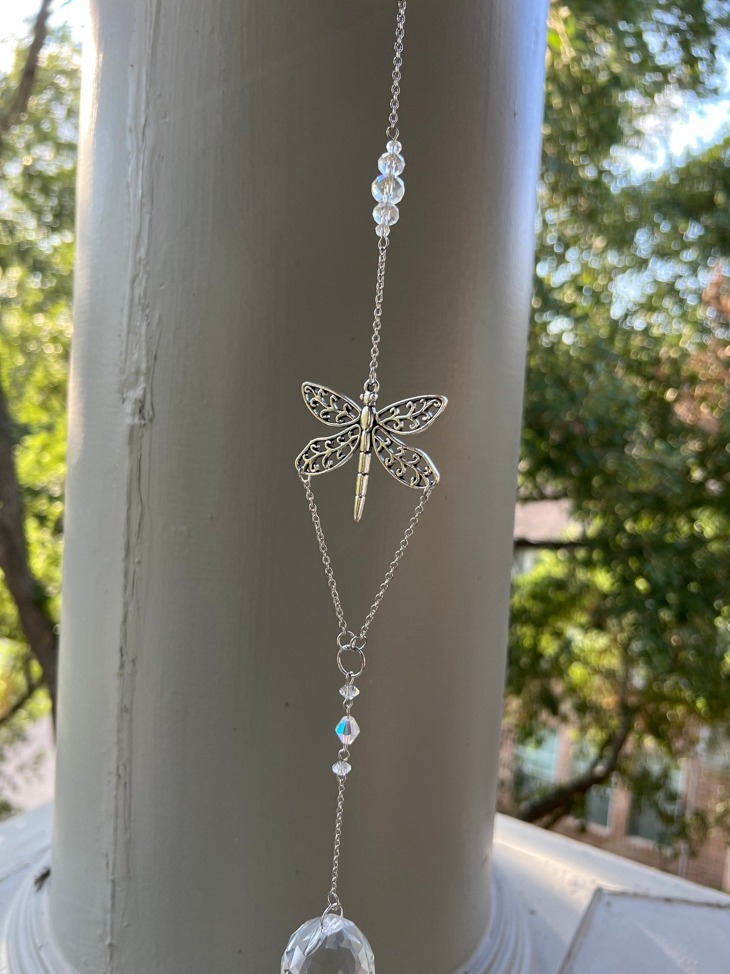 Sun catcher, suncatcher, silver suncatcher, home decor, dragonfly, gift, handmade gift, rainbow maker, silver decor, dreamcatcher