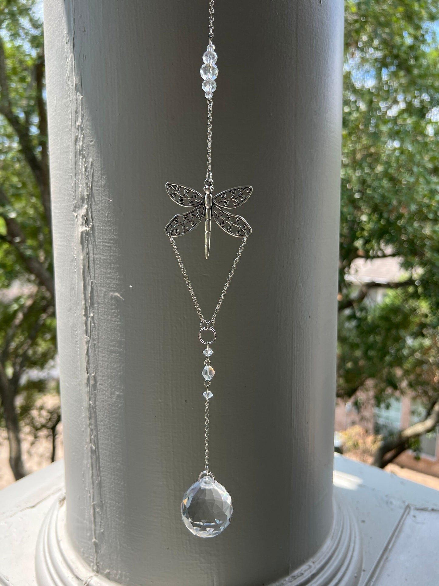 Sun catcher, suncatcher, silver suncatcher, home decor, dragonfly, gift, handmade gift, rainbow maker, silver decor, dreamcatcher
