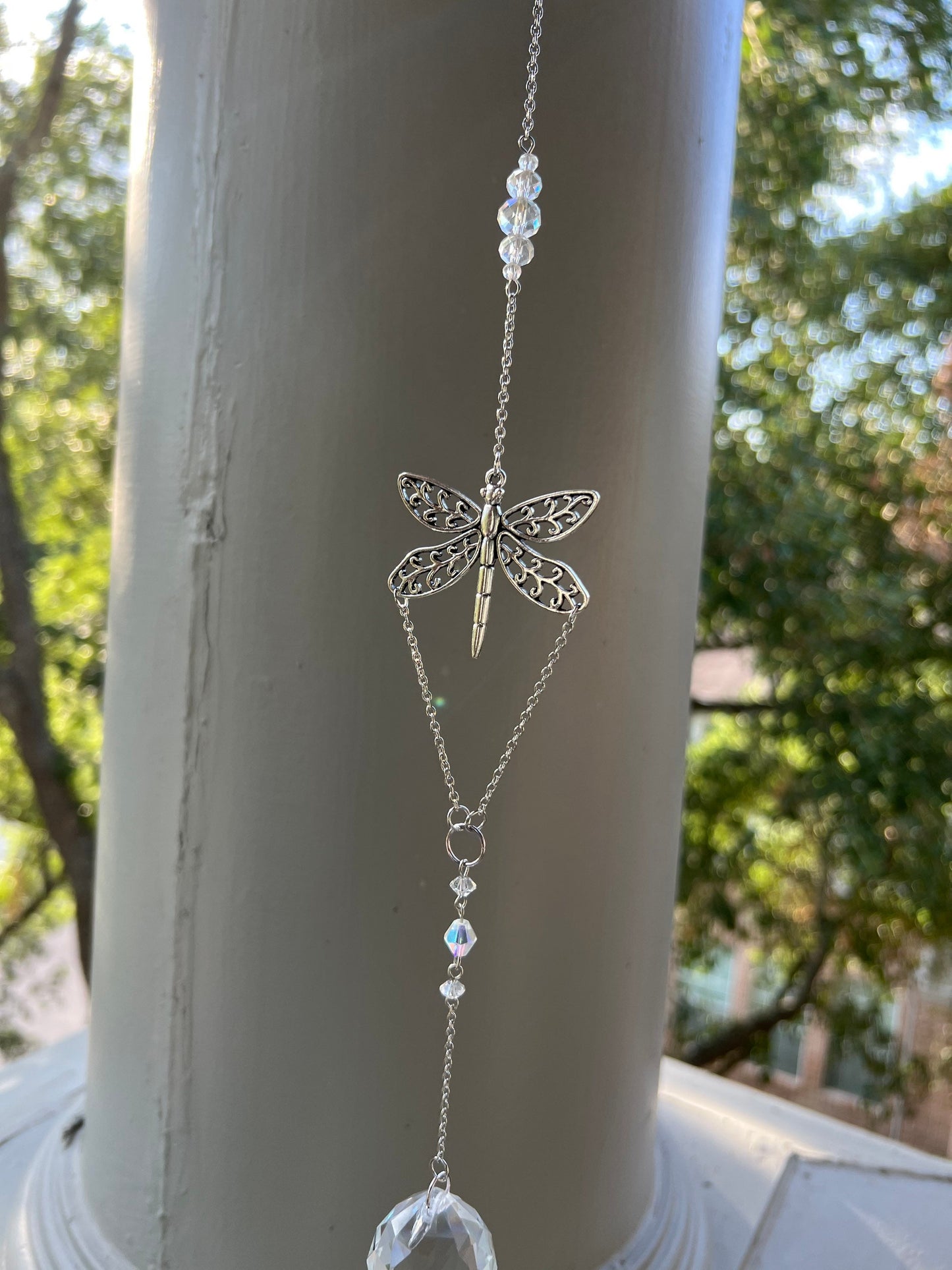 Sun catcher, suncatcher, silver suncatcher, home decor, dragonfly, gift, handmade gift, rainbow maker, silver decor, dreamcatcher