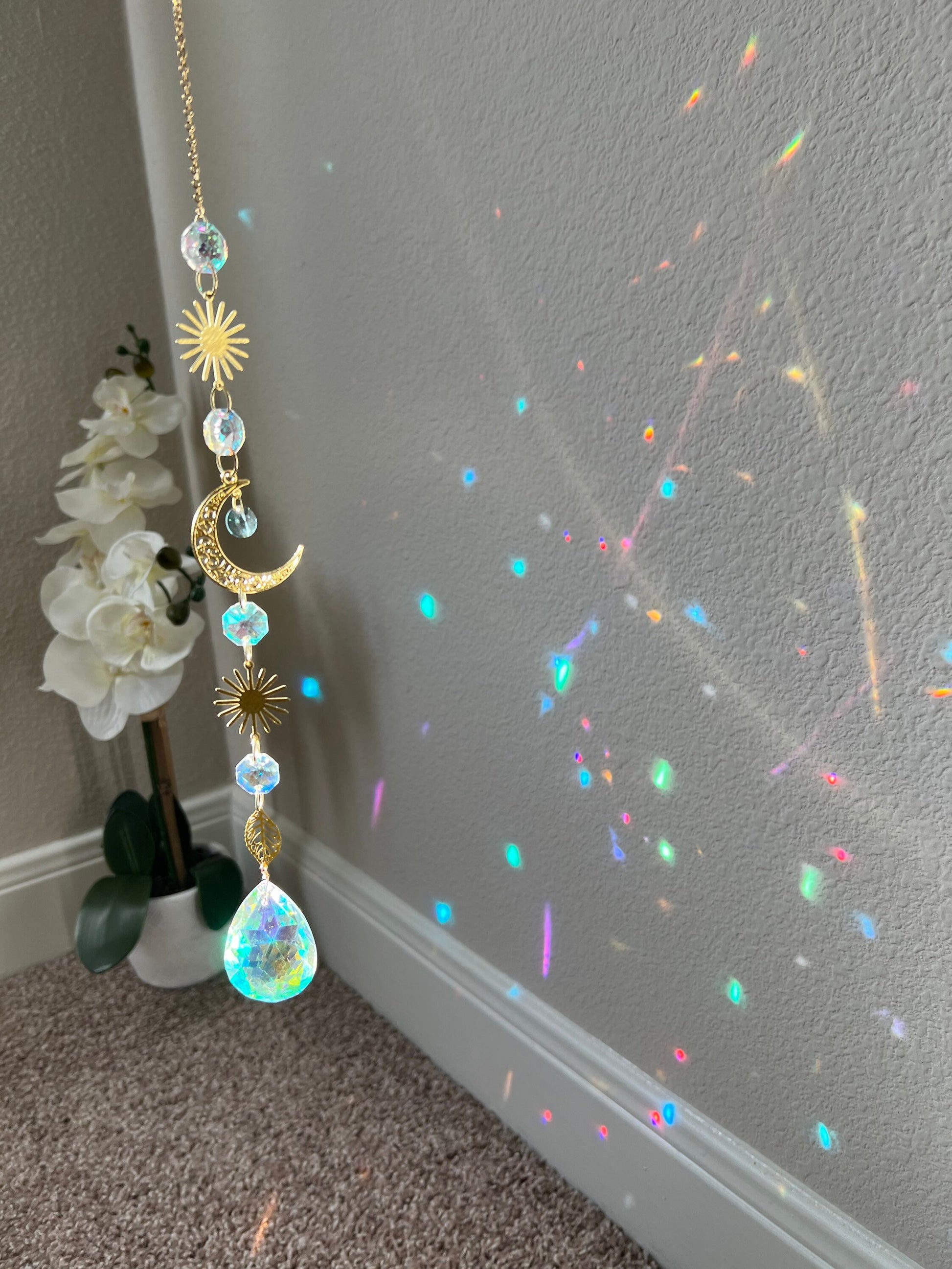 Suncatcher suncatchers dream catcher light catcher crystal hanging sun moon decor home decor gift mothers day crystal prism glass hanging