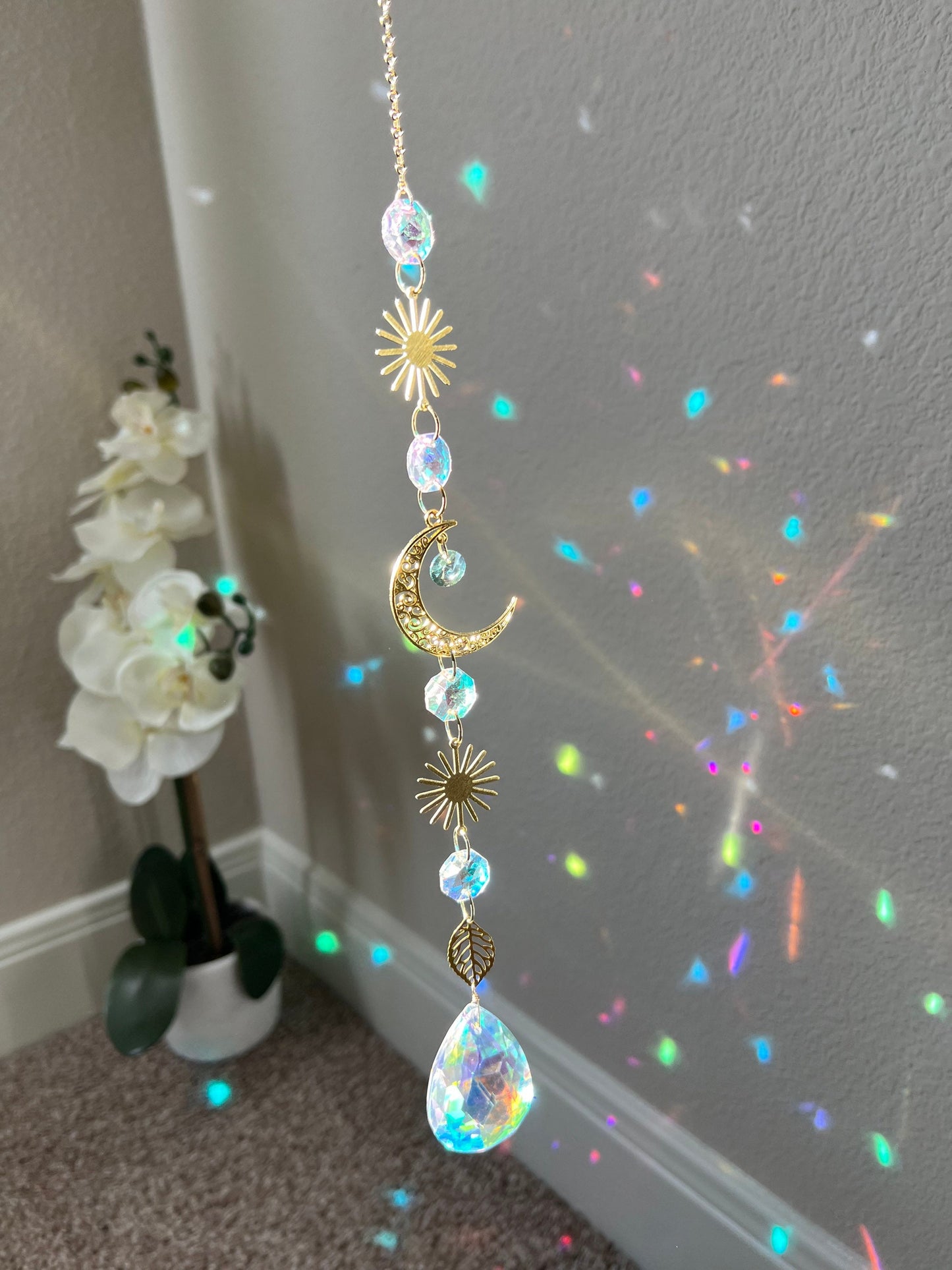 Suncatcher suncatchers dream catcher light catcher crystal hanging sun moon decor home decor gift mothers day crystal prism glass hanging