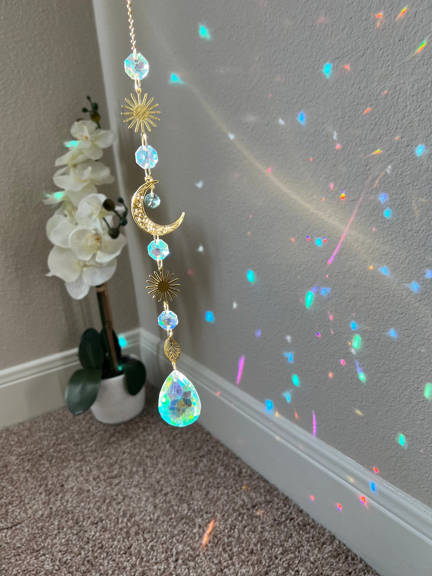 Suncatcher suncatchers dream catcher light catcher crystal hanging sun moon decor home decor gift mothers day crystal prism glass hanging