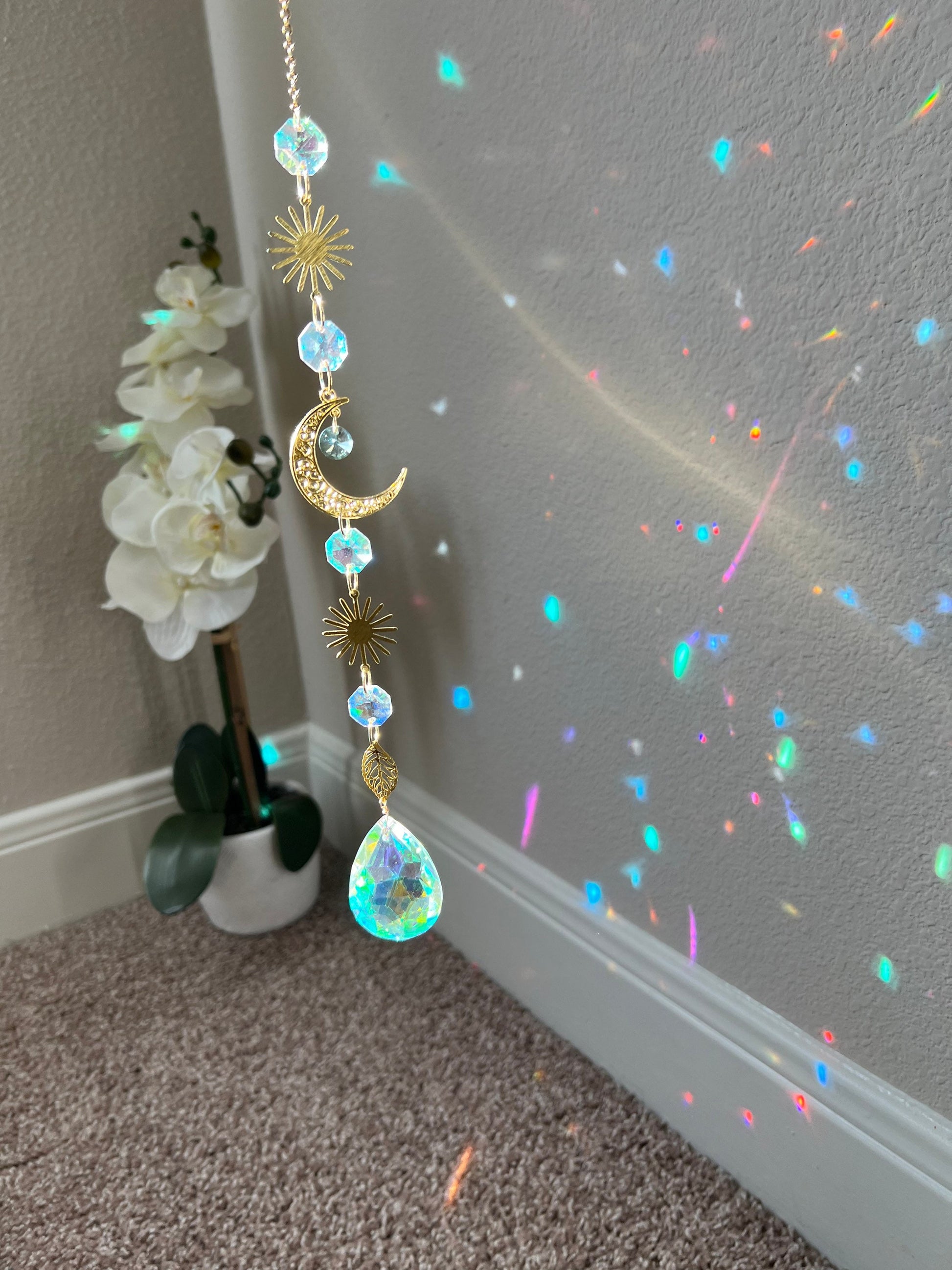 Suncatcher suncatchers dream catcher light catcher crystal hanging sun moon decor home decor gift mothers day crystal prism glass hanging