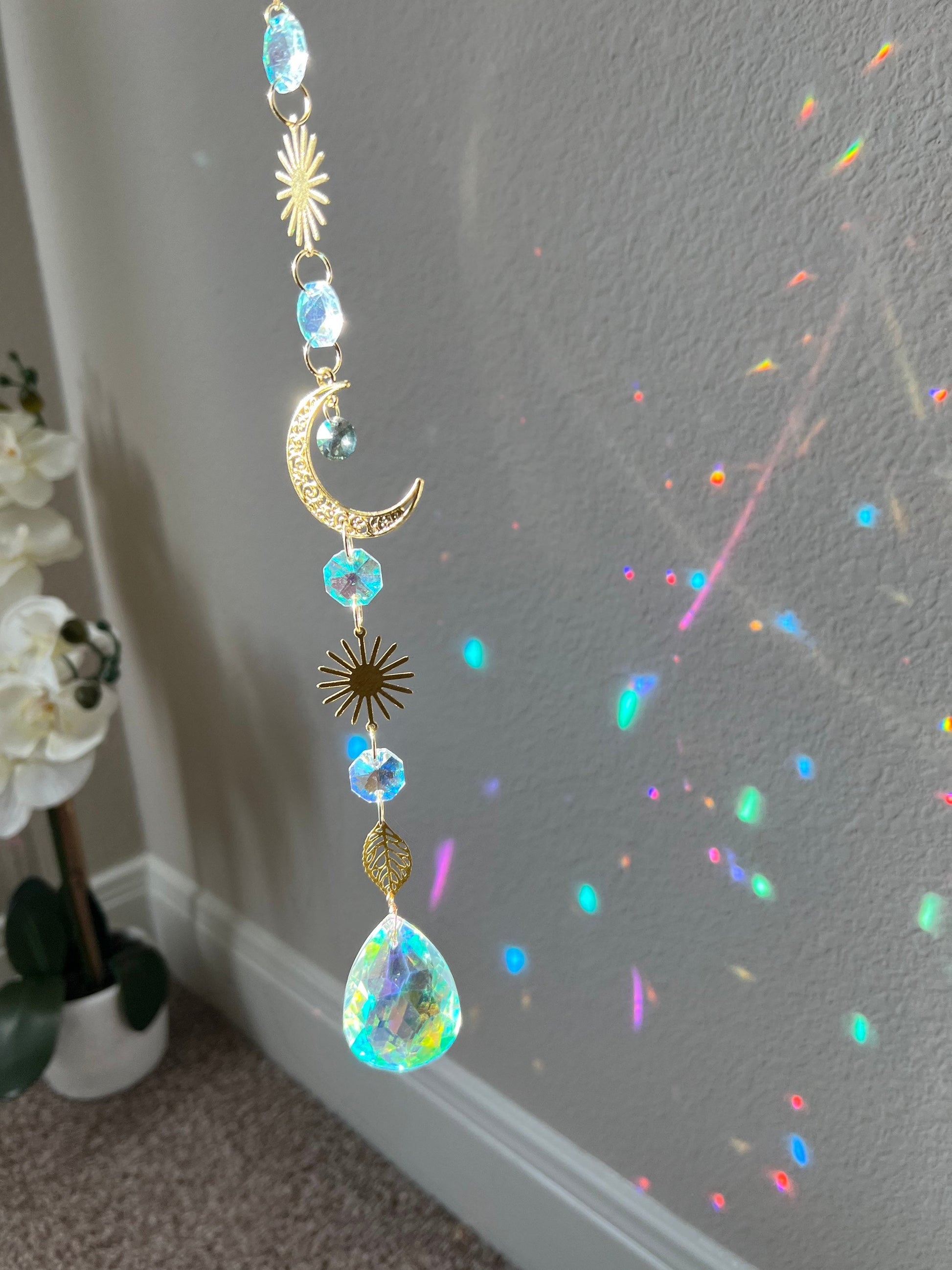 Suncatcher suncatchers dream catcher light catcher crystal hanging sun moon decor home decor gift mothers day crystal prism glass hanging