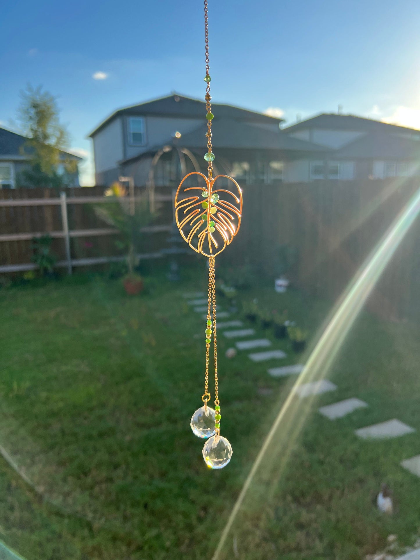 Suncatcher for plant lover gift monstera decor sun catcher rainbow prism light catcher window hanging dreamcatcher crystal leaf decor beads