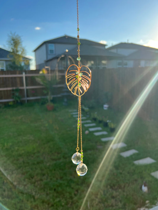 Suncatcher for plant lover gift monstera decor sun catcher rainbow prism light catcher window hanging dreamcatcher crystal leaf decor beads