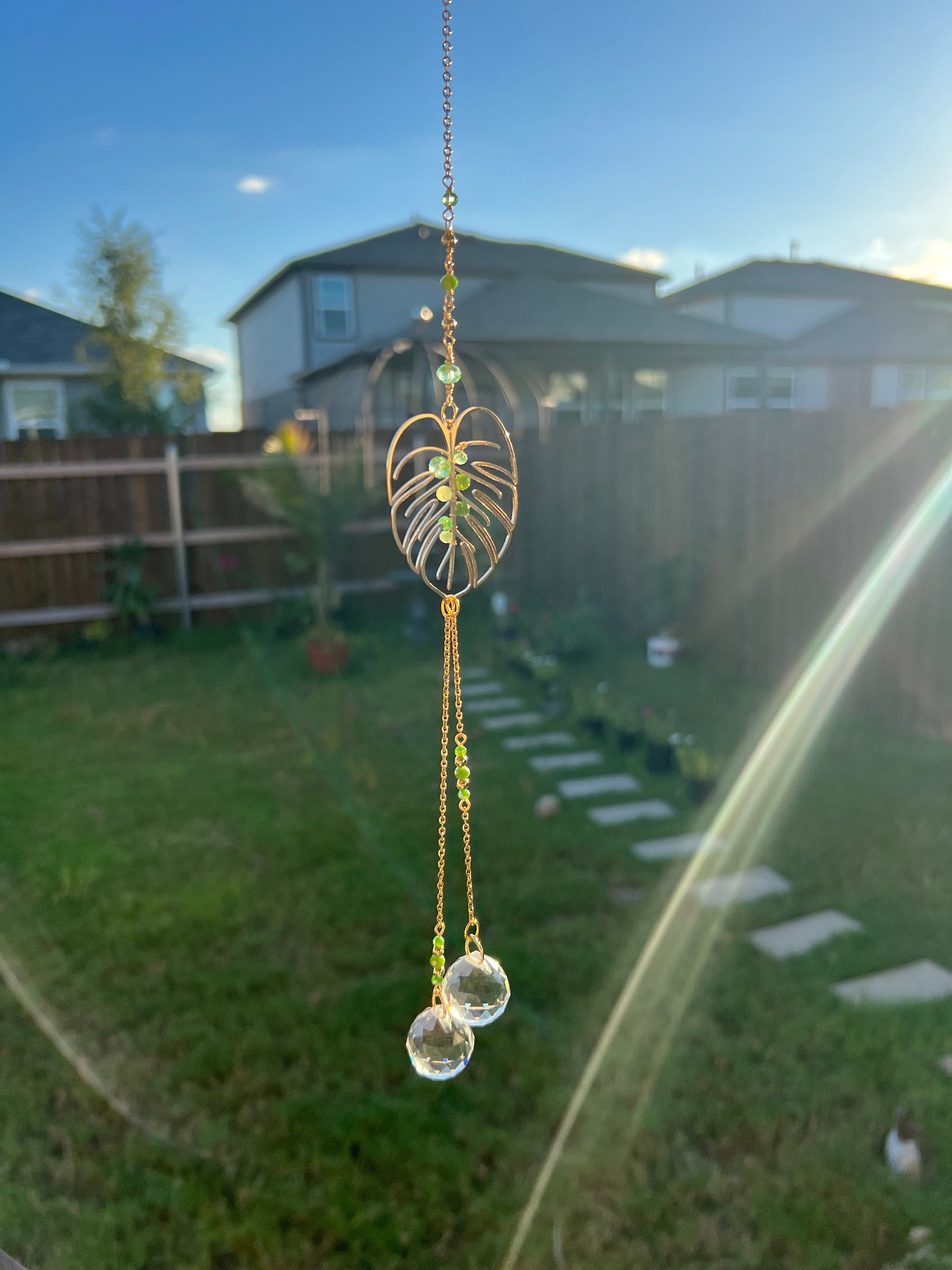 Suncatcher for plant lover gift monstera decor sun catcher rainbow prism light catcher window hanging dreamcatcher crystal leaf decor beads
