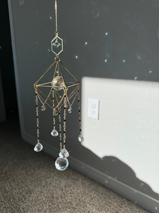 Suncatcher, sun catcher, light catcher, rainbow maker, window decor, home decor, prism, planet, black, wind chime, gift, housewarming