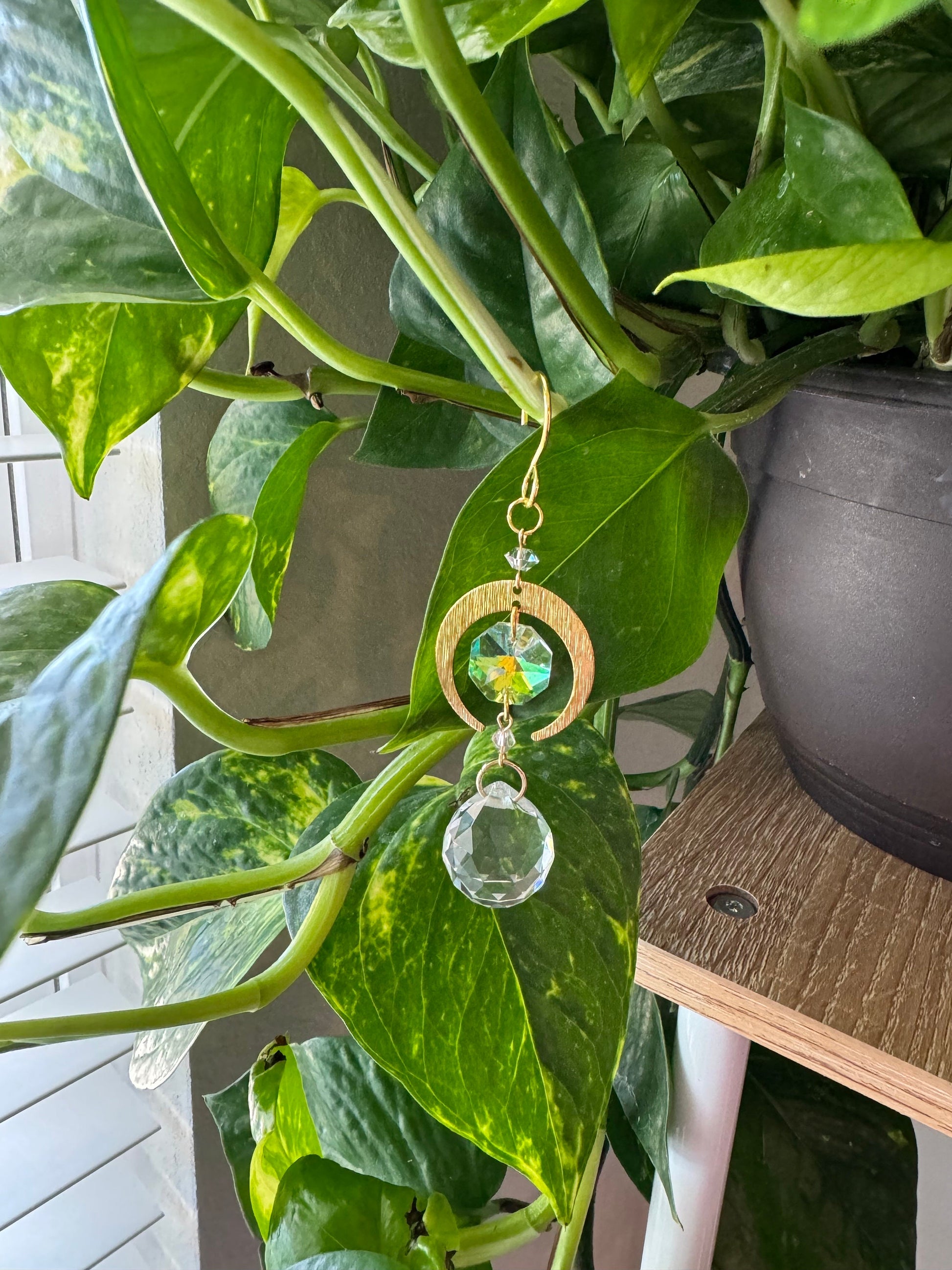 Plant stake plant decor planter hanging crystal plant home decor gift charm pot hanger yoga room meditation decor sun celestial, mothers day