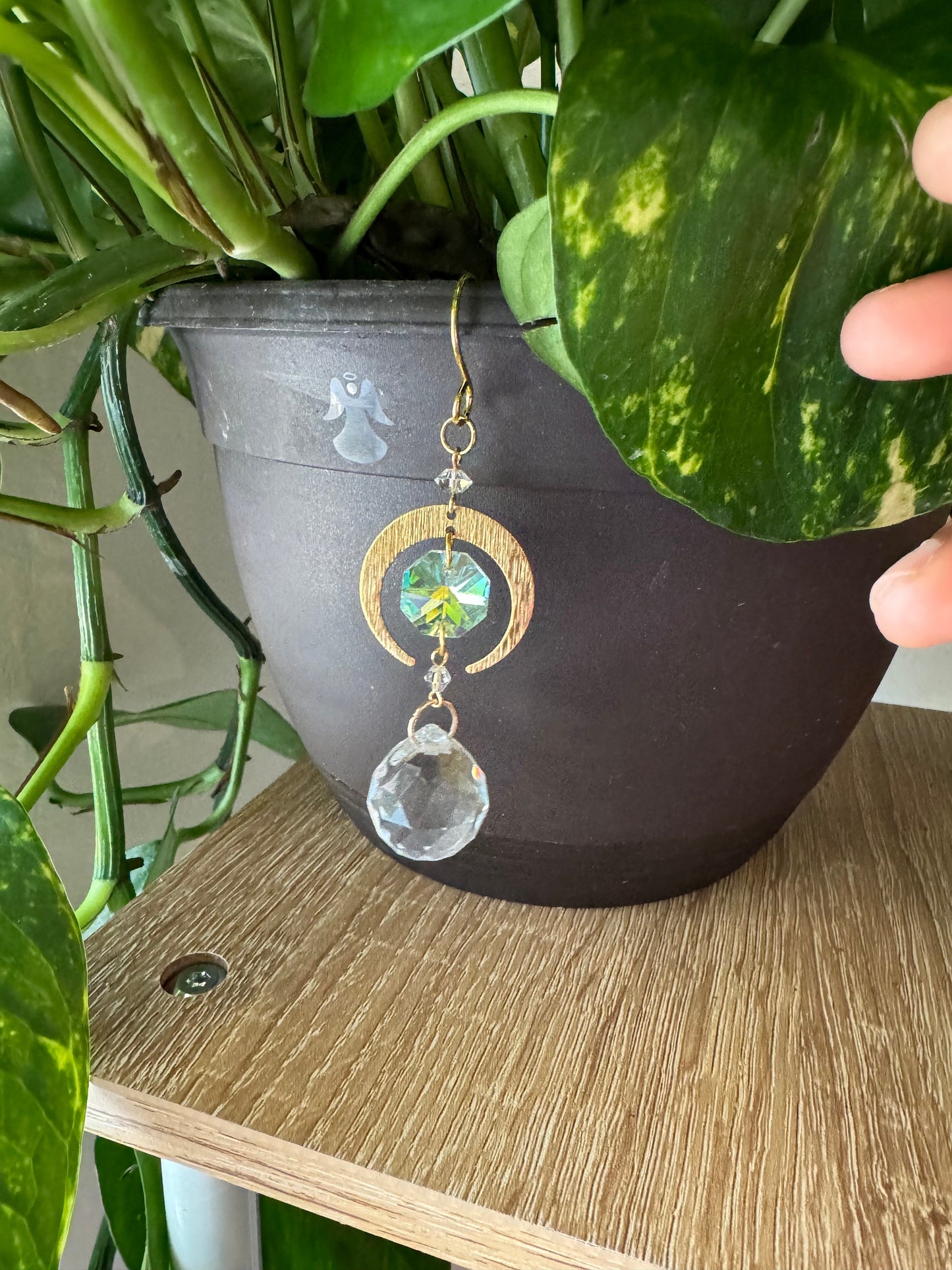 Plant stake plant decor planter hanging crystal plant home decor gift charm pot hanger yoga room meditation decor sun celestial, mothers day