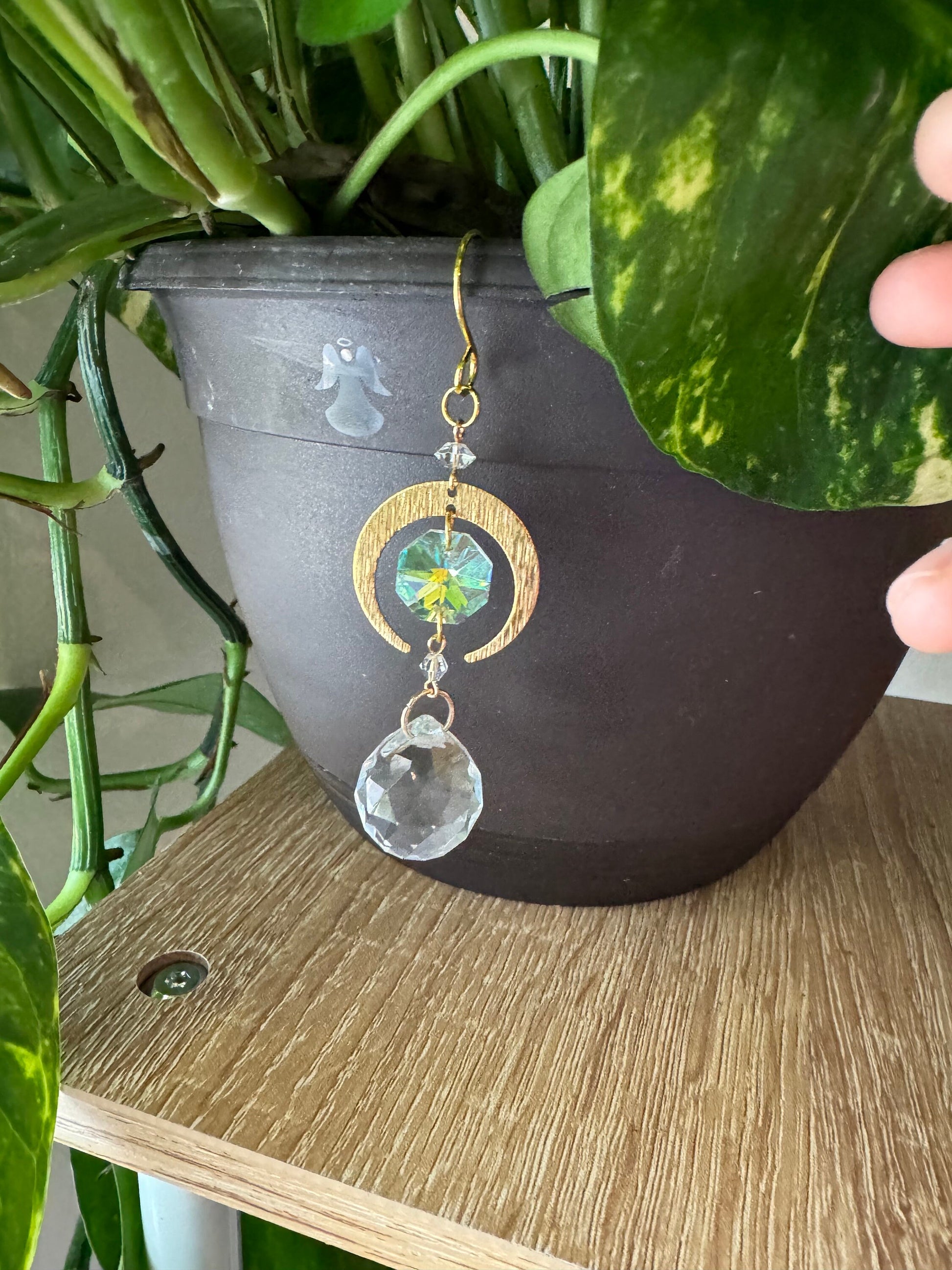 Plant stake plant decor planter hanging crystal plant home decor gift charm pot hanger yoga room meditation decor sun celestial, mothers day