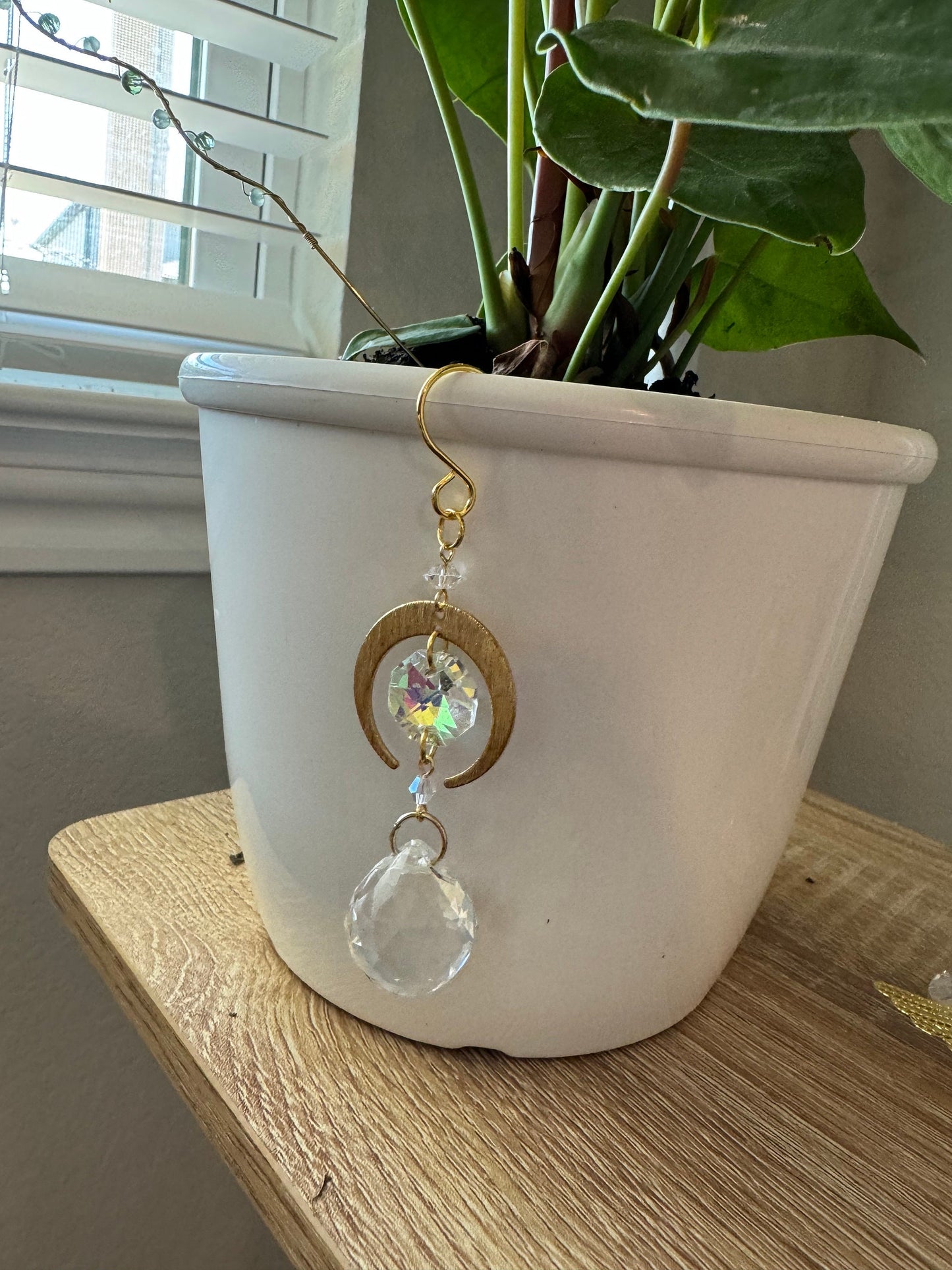Plant stake plant decor planter hanging crystal plant home decor gift charm pot hanger yoga room meditation decor sun celestial, mothers day