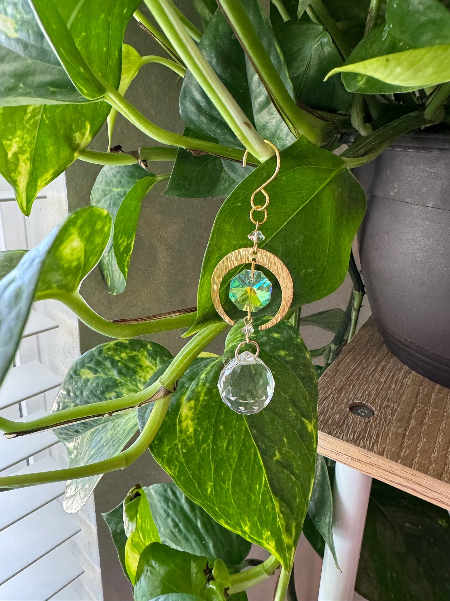 Plant stake plant decor planter hanging crystal plant home decor gift charm pot hanger yoga room meditation decor sun celestial, mothers day
