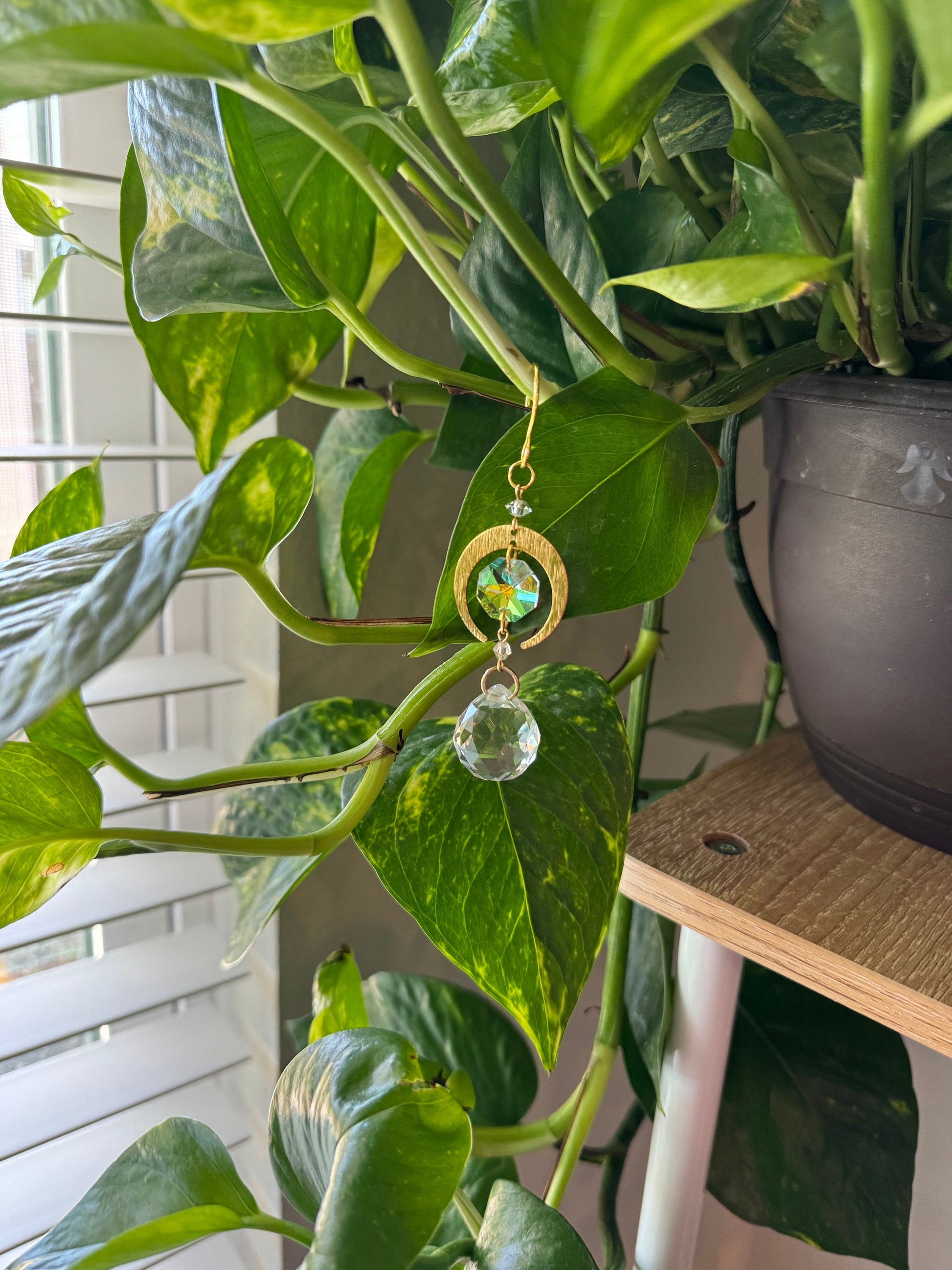 Plant stake plant decor planter hanging crystal plant home decor gift charm pot hanger yoga room meditation decor sun celestial, mothers day