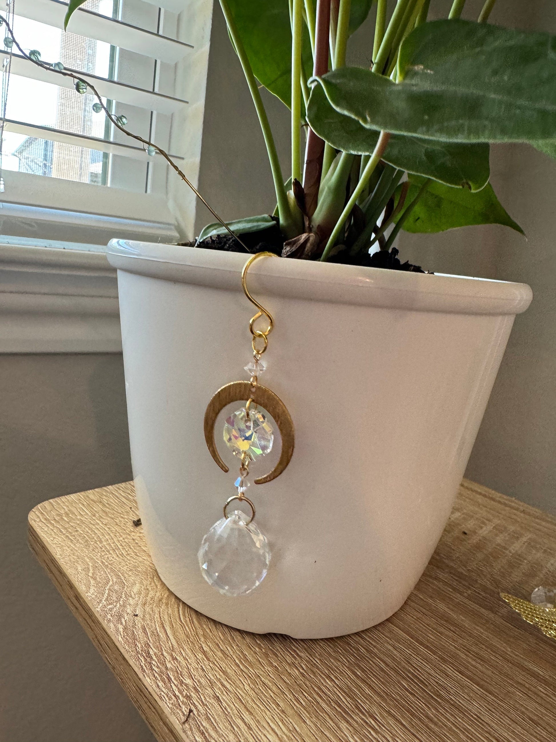 Plant stake plant decor planter hanging crystal plant home decor gift charm pot hanger yoga room meditation decor sun celestial, mothers day