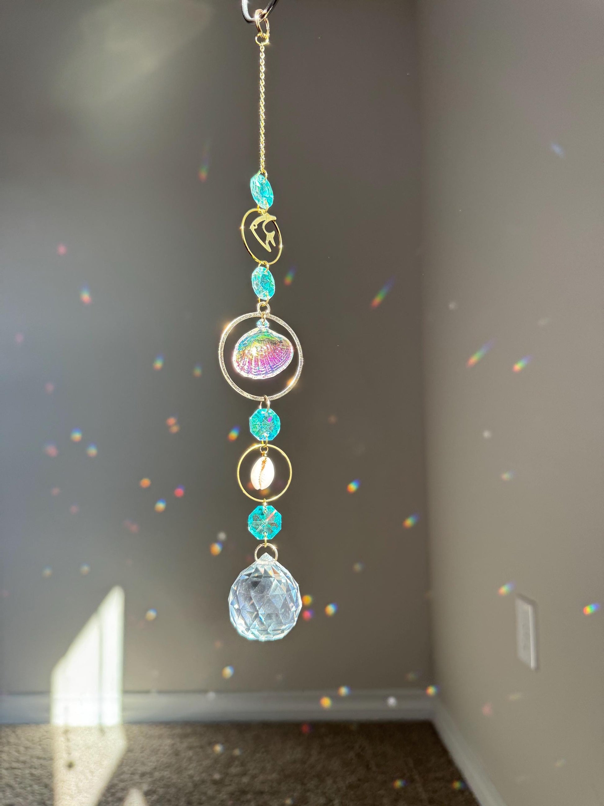 Sun catcher crystal, beach theme decor, shell decor, light catcher, thoughtful gift for beach love, mermaid decor, dream catcher, windchimes