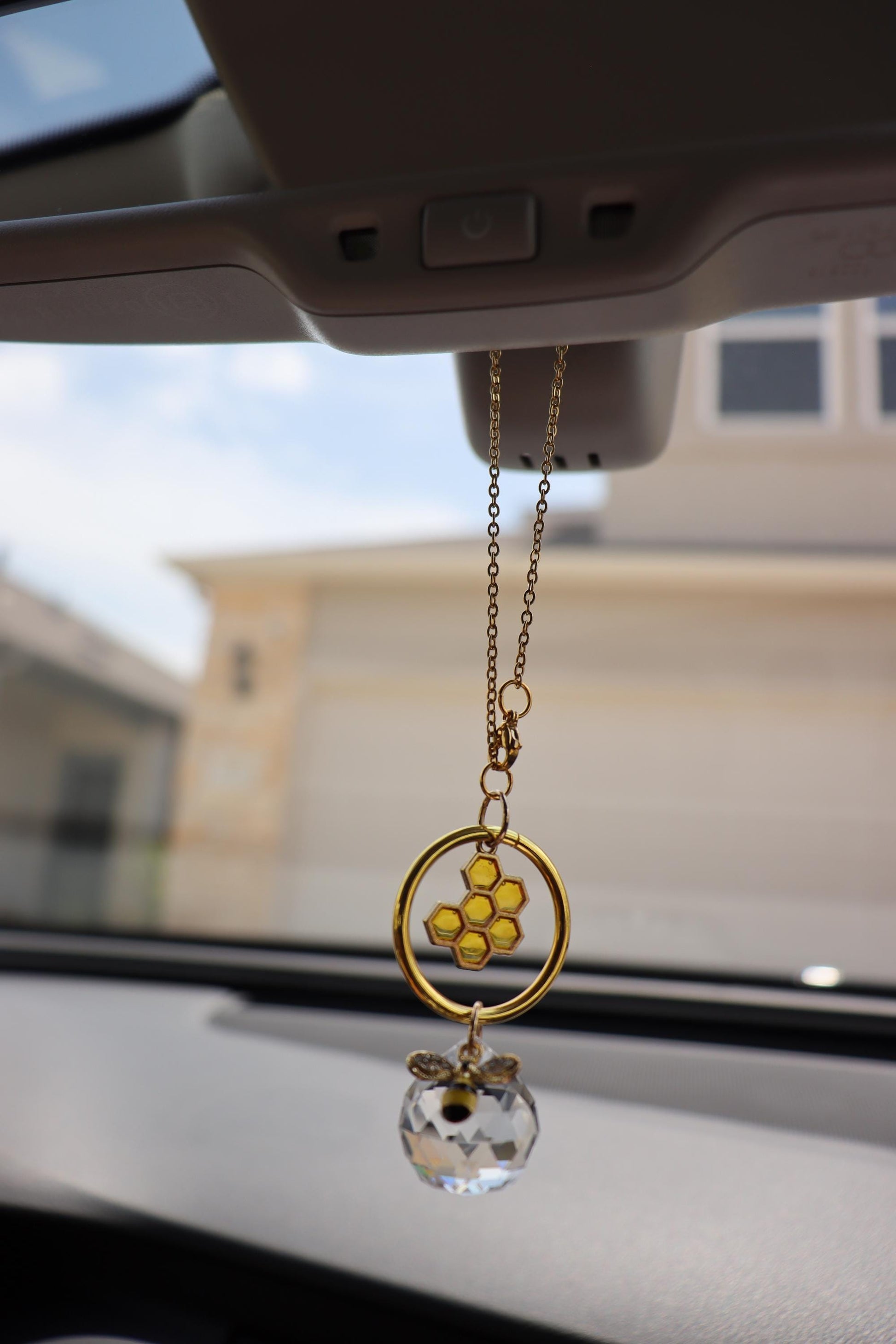 Honeycomb Bee Crystal Sun Catcher for Car Gold Bee Rearview Mirror Charm Crystal Prism Pendant Boho Car Decor Unique Gift suncatcher