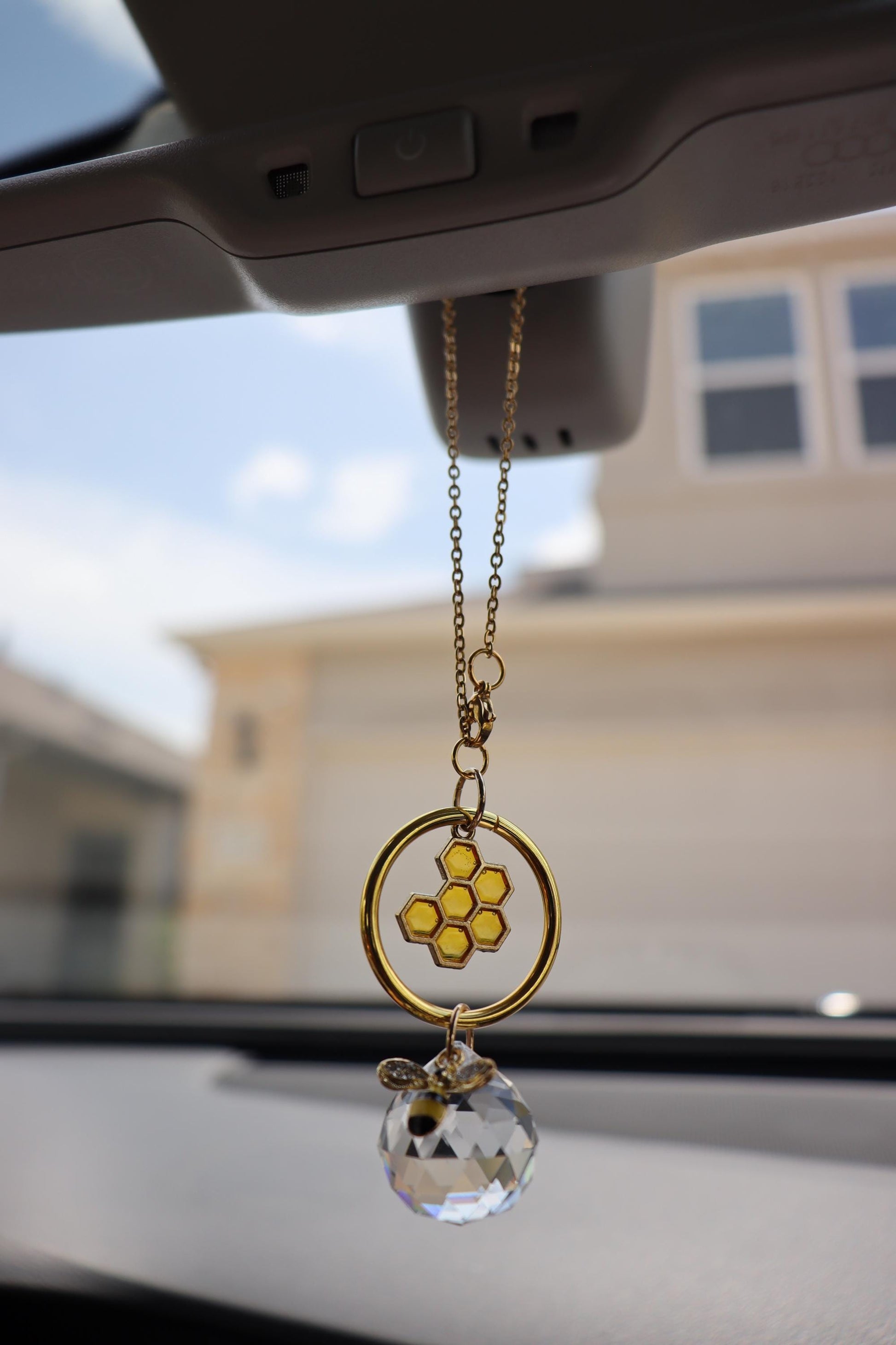 Honeycomb Bee Crystal Sun Catcher for Car Gold Bee Rearview Mirror Charm Crystal Prism Pendant Boho Car Decor Unique Gift suncatcher