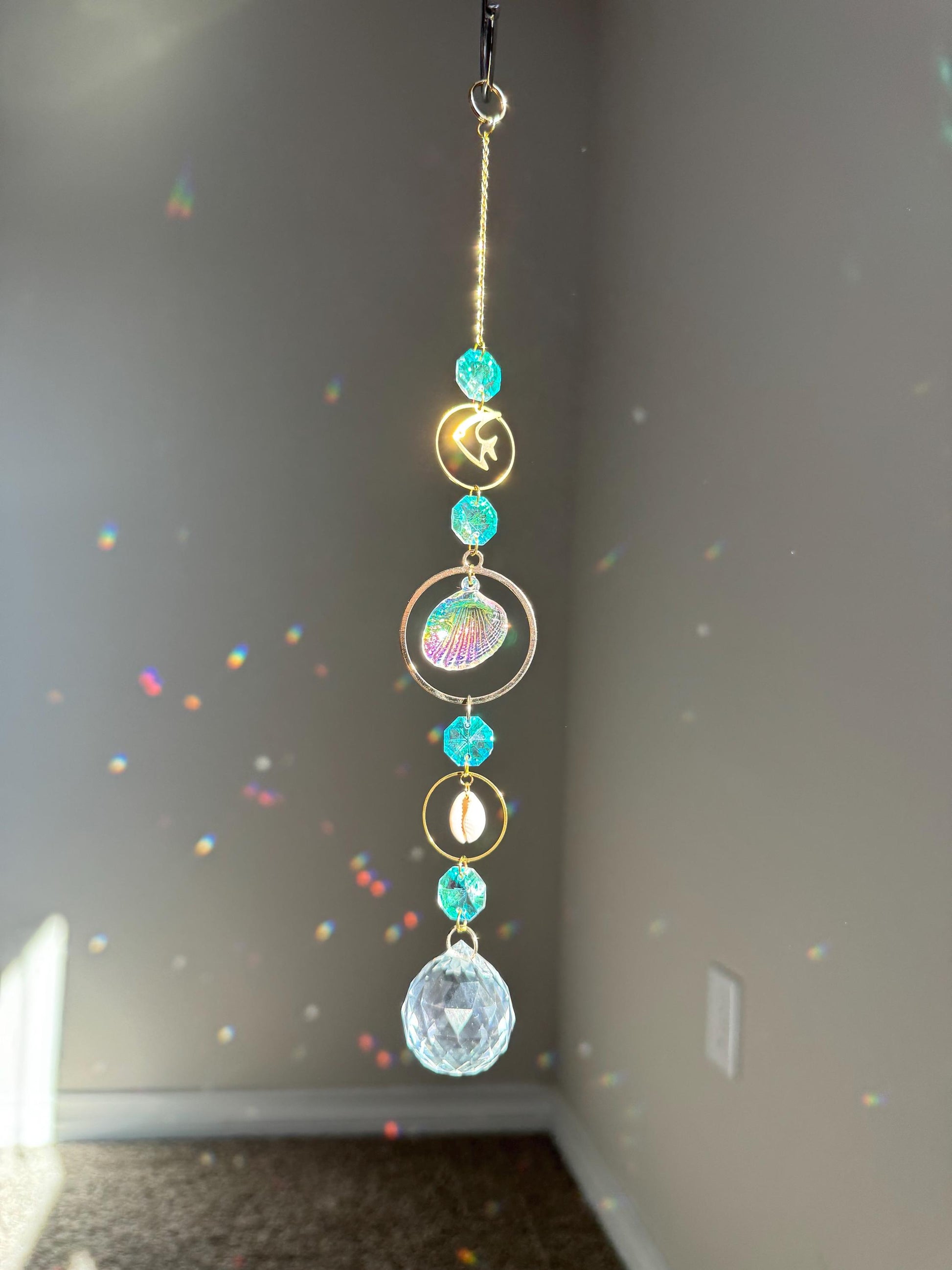 Sun catcher crystal, beach theme decor, shell decor, light catcher, thoughtful gift for beach love, mermaid decor, dream catcher, windchimes