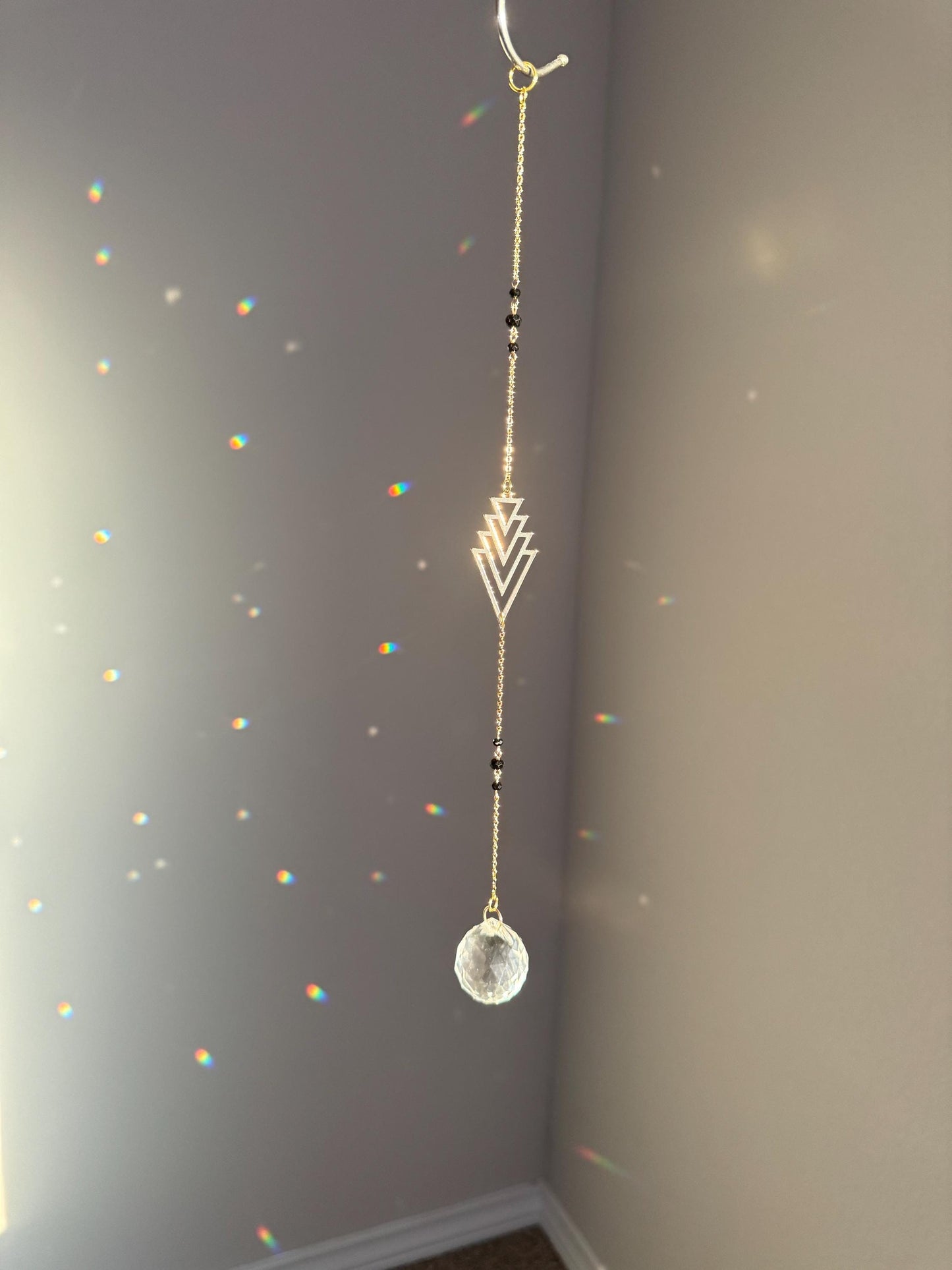 Black Crystal Sun Catcher for windows Handmade Hanging Decor for Home or Garden Suncatcher prism rainbows gift for mom housewarming