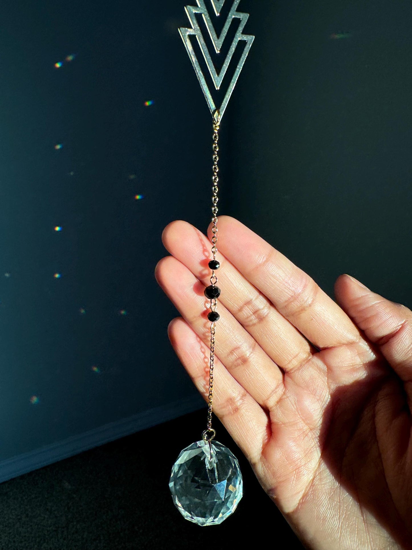 Black Crystal Sun Catcher for windows Handmade Hanging Decor for Home or Garden Suncatcher prism rainbows gift for mom housewarming