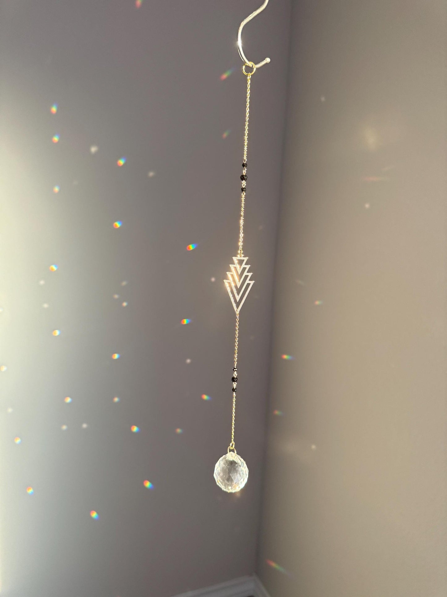 Black Crystal Sun Catcher for windows Handmade Hanging Decor for Home or Garden Suncatcher prism rainbows gift for mom housewarming