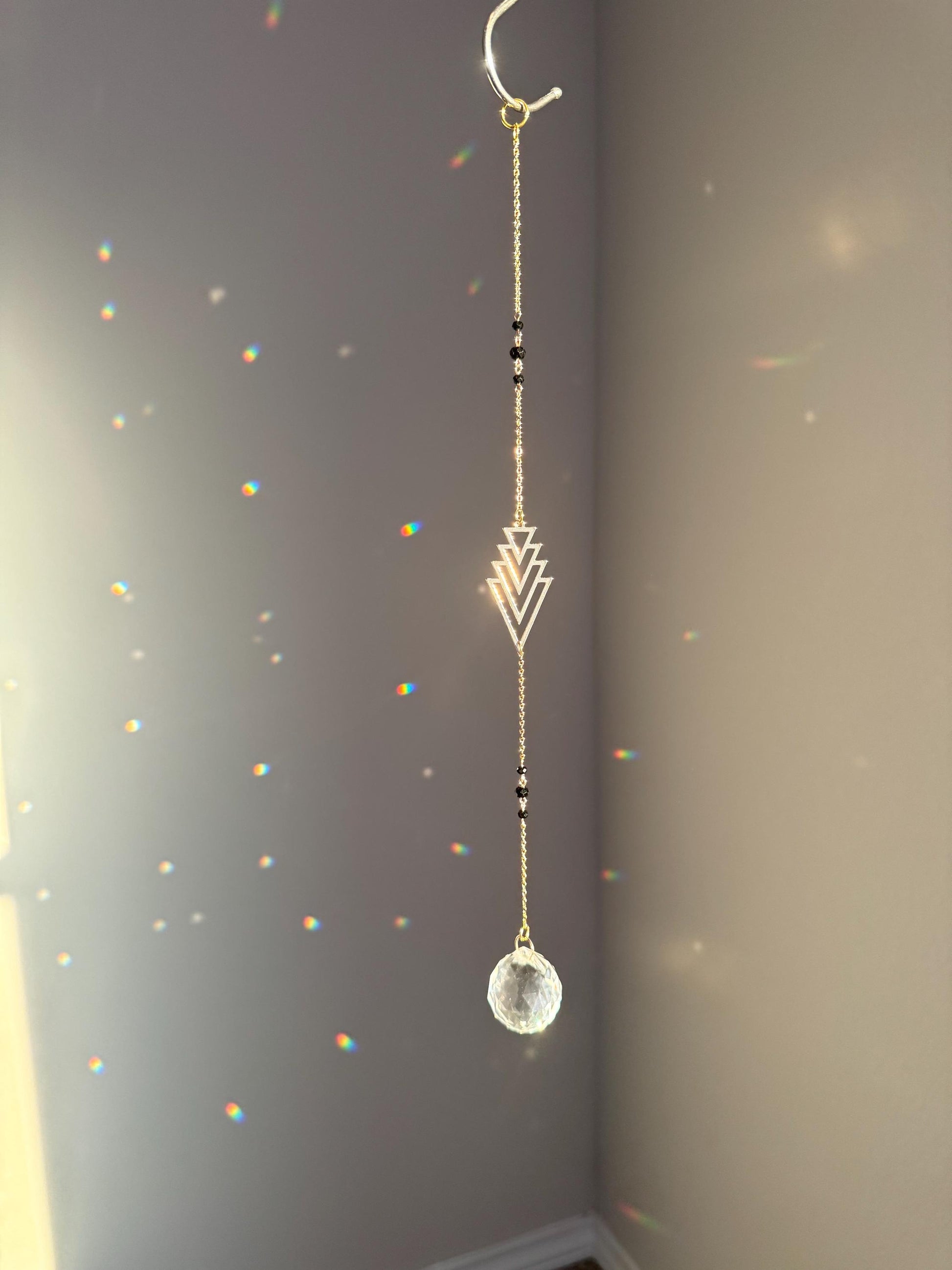 Black Crystal Sun Catcher for windows Handmade Hanging Decor for Home or Garden Suncatcher prism rainbows gift for mom housewarming