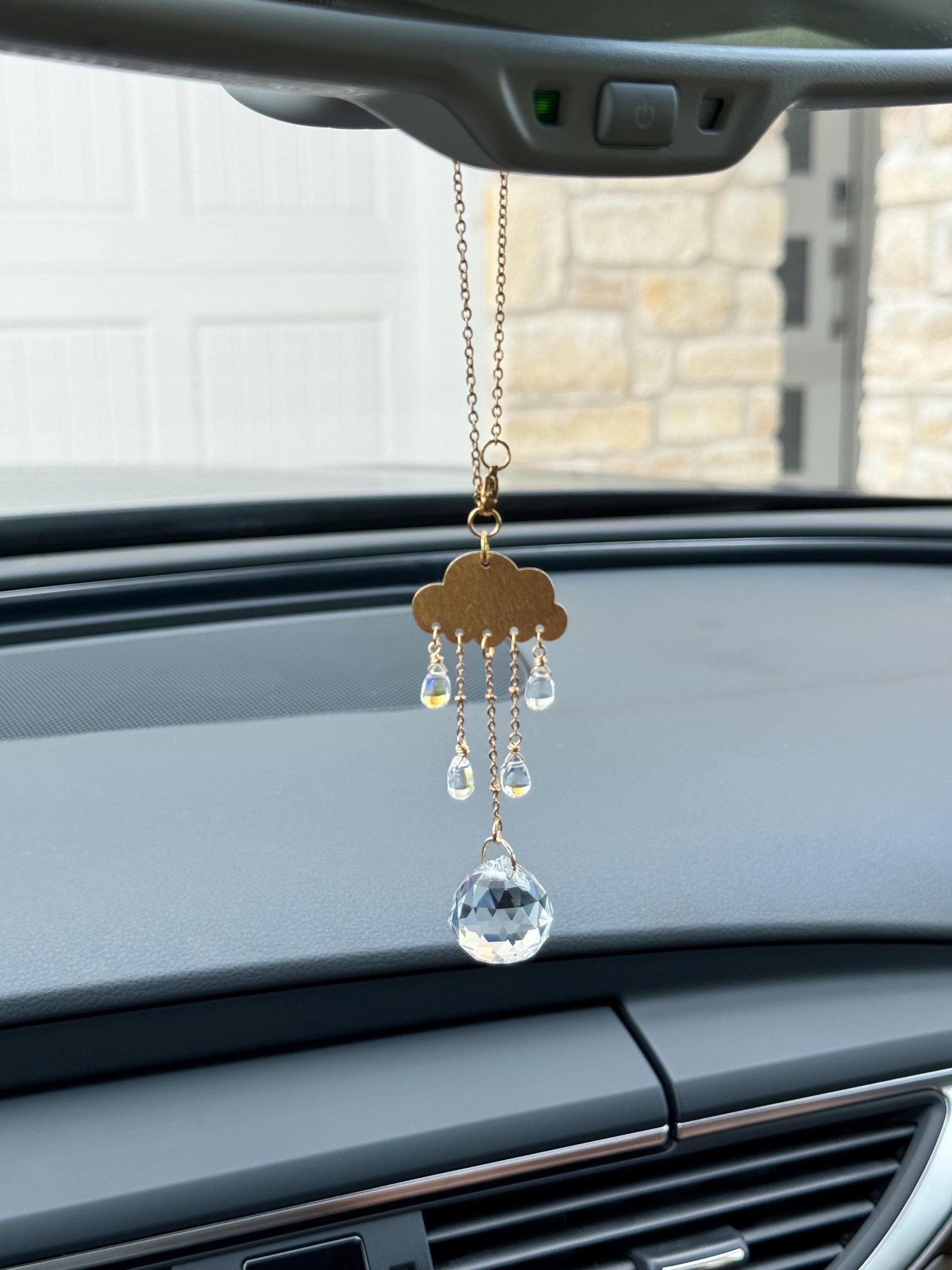 Car charm sun catcher rear view mirror accessory crystal rain cloud decor car crystal prism hanging keychain cute car gift suncatcher