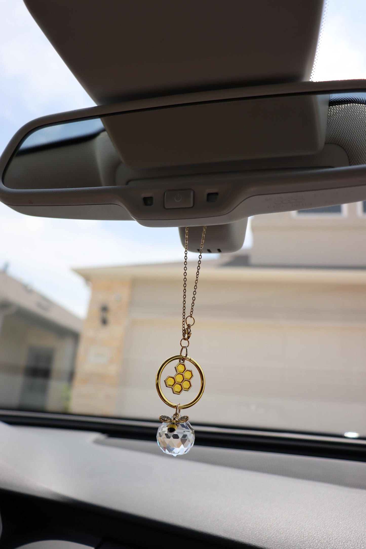 Honeycomb Bee Crystal Sun Catcher for Car Gold Bee Rearview Mirror Charm Crystal Prism Pendant Boho Car Decor Unique Gift suncatcher
