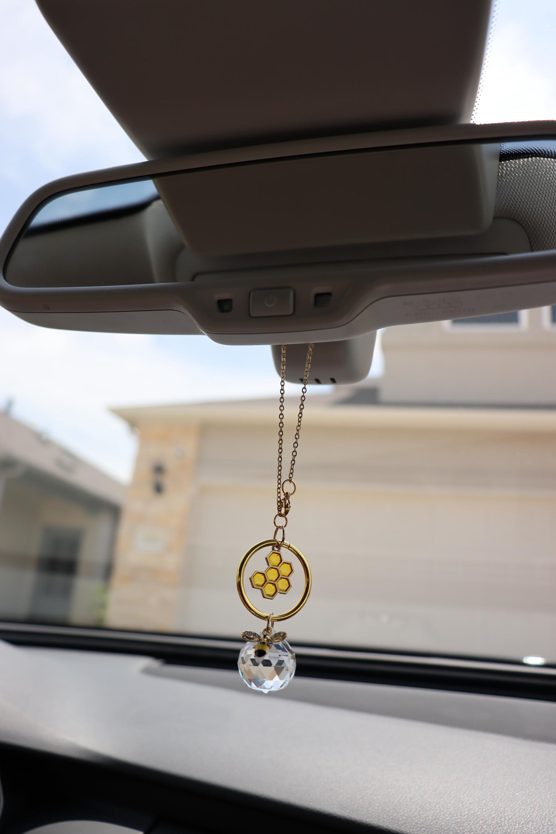 Honeycomb Bee Crystal Sun Catcher for Car Gold Bee Rearview Mirror Charm Crystal Prism Pendant Boho Car Decor Unique Gift suncatcher