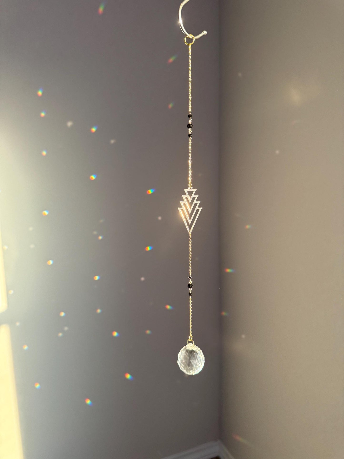 Black Crystal Sun Catcher for windows Handmade Hanging Decor for Home or Garden Suncatcher prism rainbows gift for mom housewarming