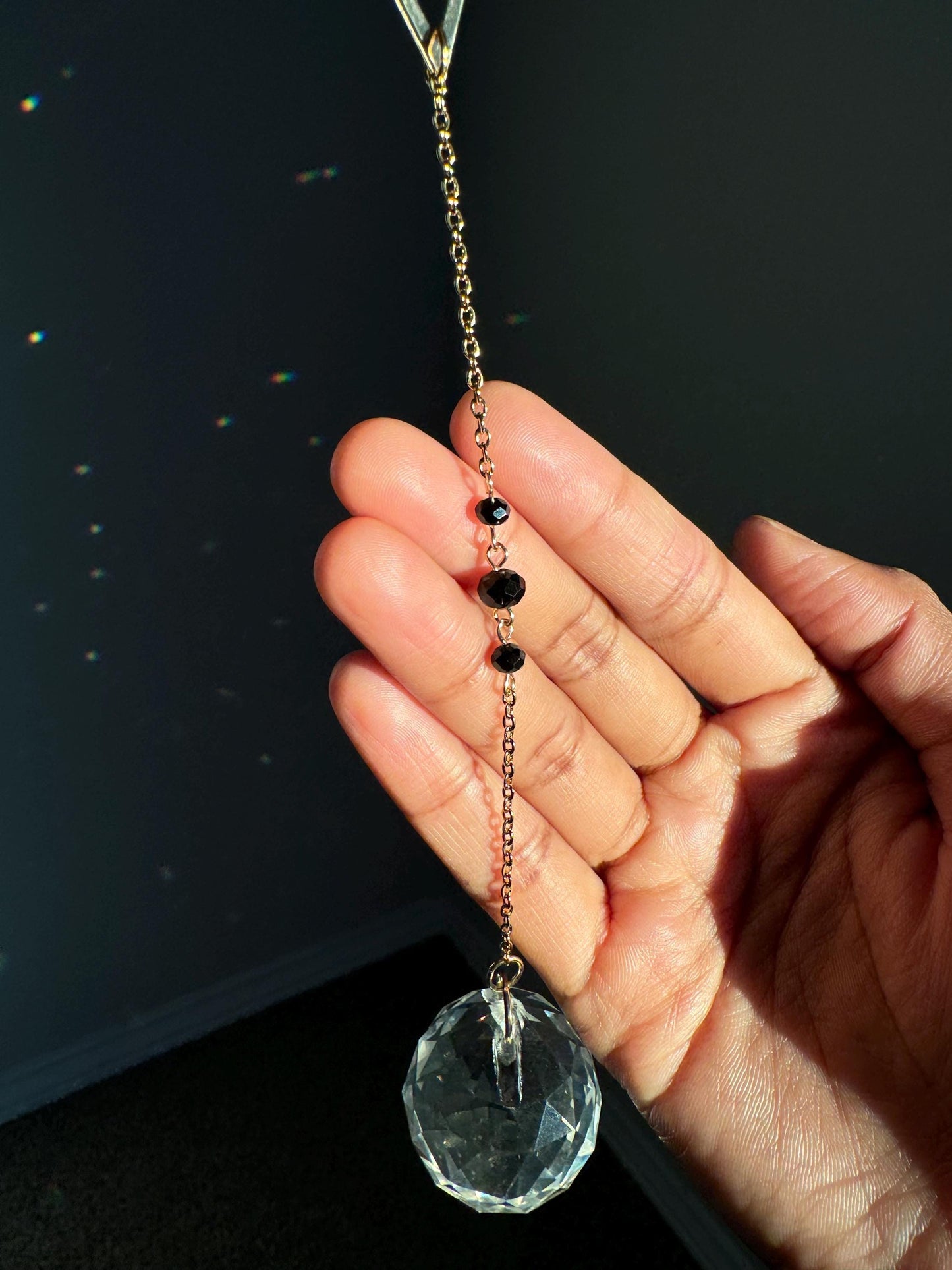 Black Crystal Sun Catcher for windows Handmade Hanging Decor for Home or Garden Suncatcher prism rainbows gift for mom housewarming
