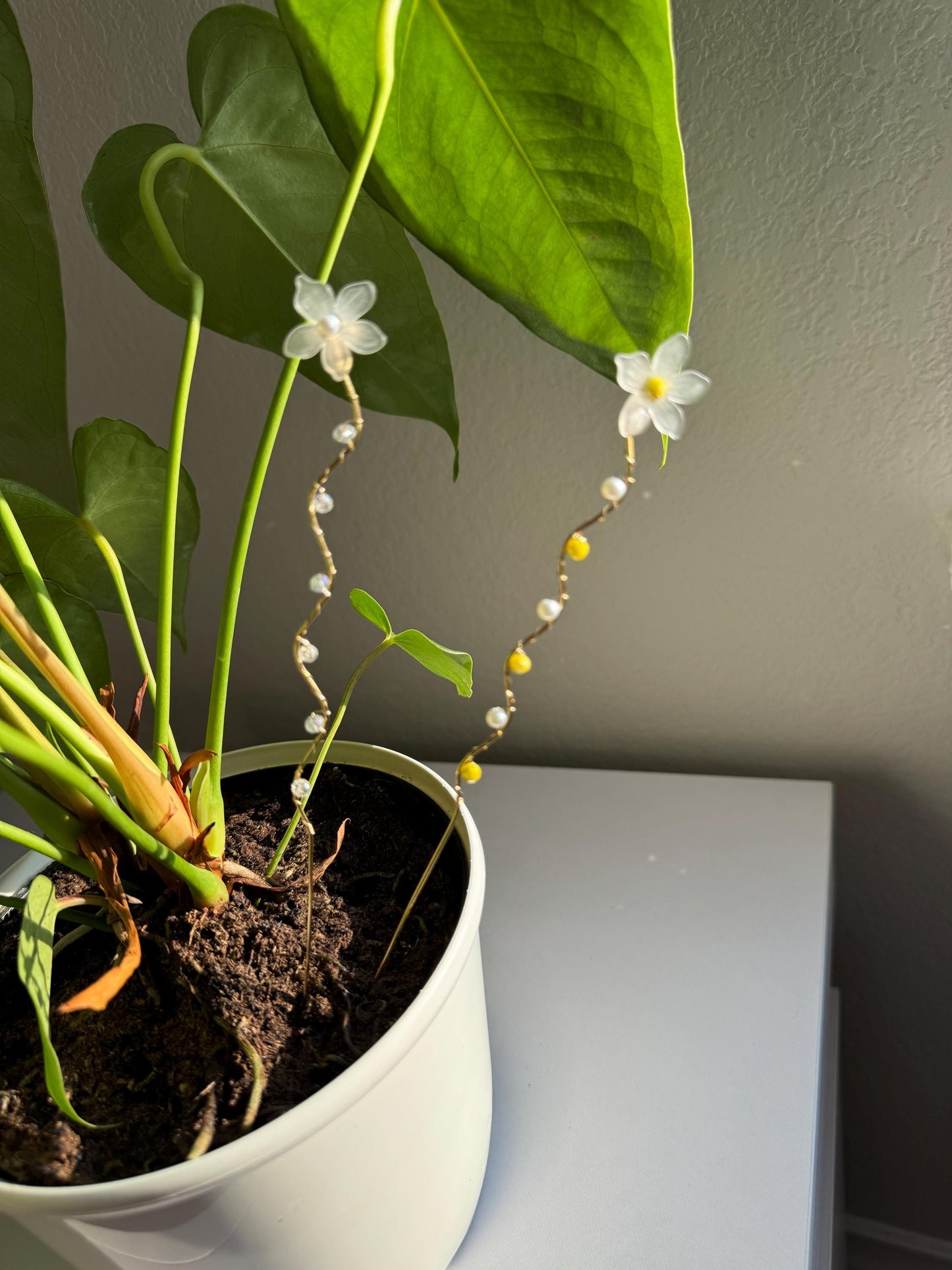 Plant decor, indoor plant pots, plant ornaments, crystals, plant lover gift, plant stakes, elegant floral garden charm for indoor plants