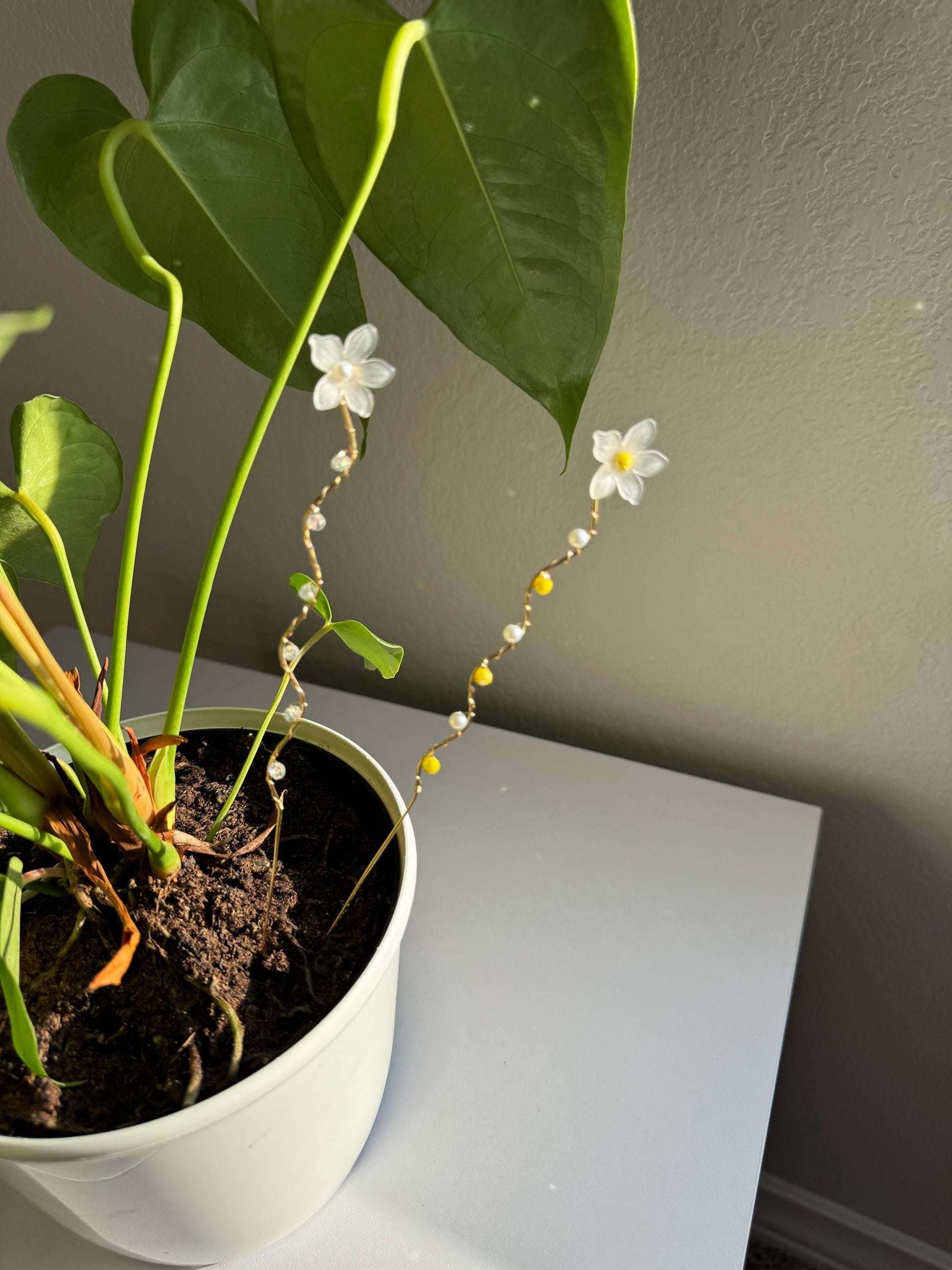 Plant decor, indoor plant pots, plant ornaments, crystals, plant lover gift, plant stakes, elegant floral garden charm for indoor plants